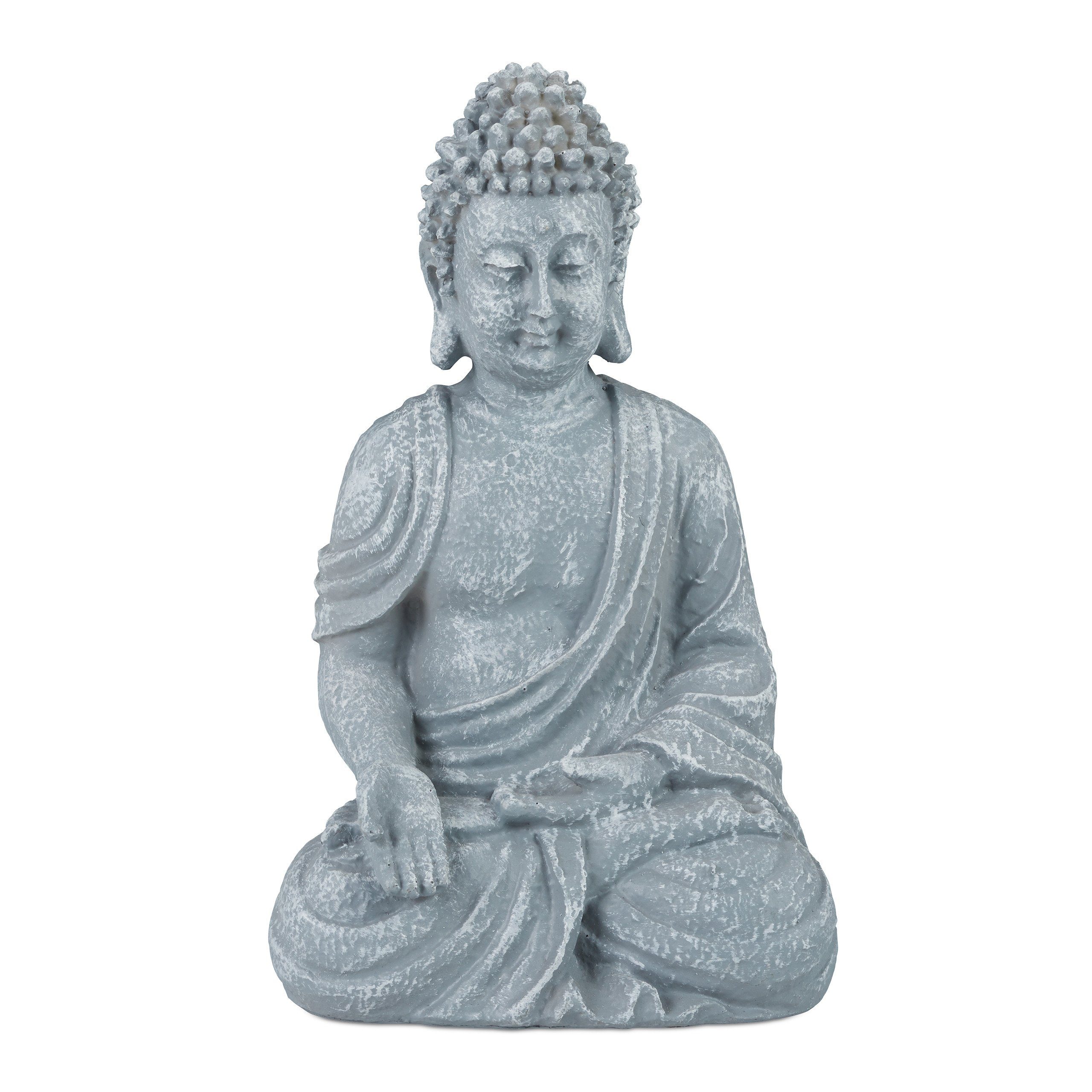 relaxdays Buddhafigur Buddha Figur sitzend 30 cm, hellgrau