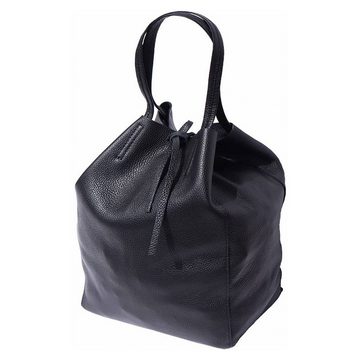 FLORENCE Schultertasche Florence ital. Echtleder Shopper schwarz (Shopper), Damen Leder Shopper, Schultertasche, schwarz ca. 30cm