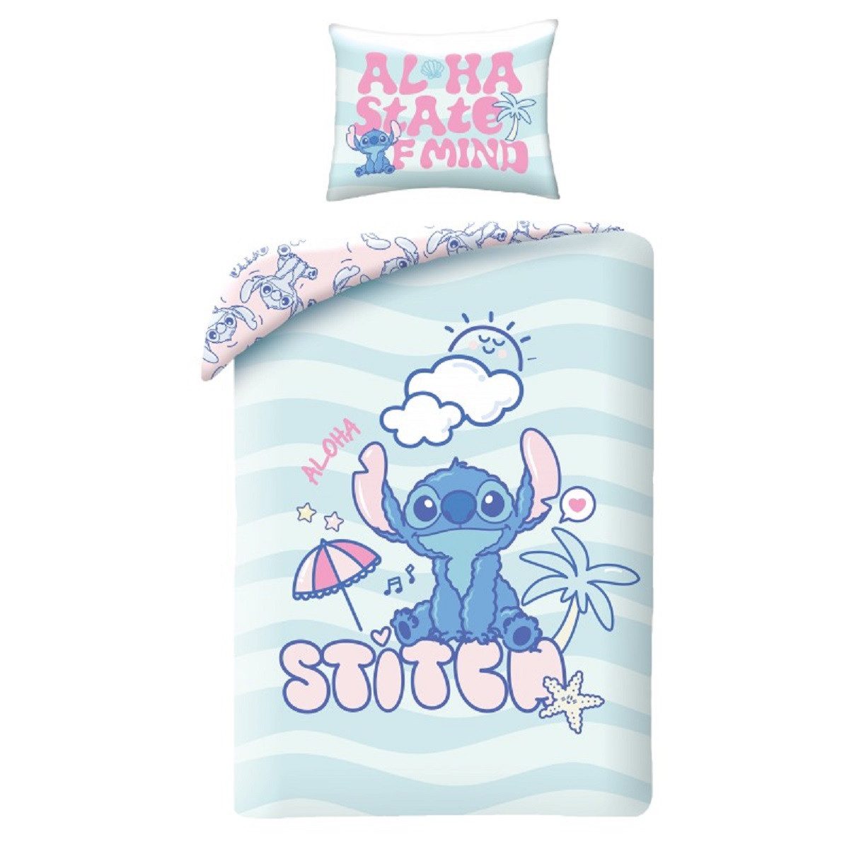 Lilo & Stitch Bettwäsche Set Baumwolle Bettdeckenbezug 140 × 200 cm mit 70 × 90 cm Kissenbezug, 2 teilig, mit Reißverschluss