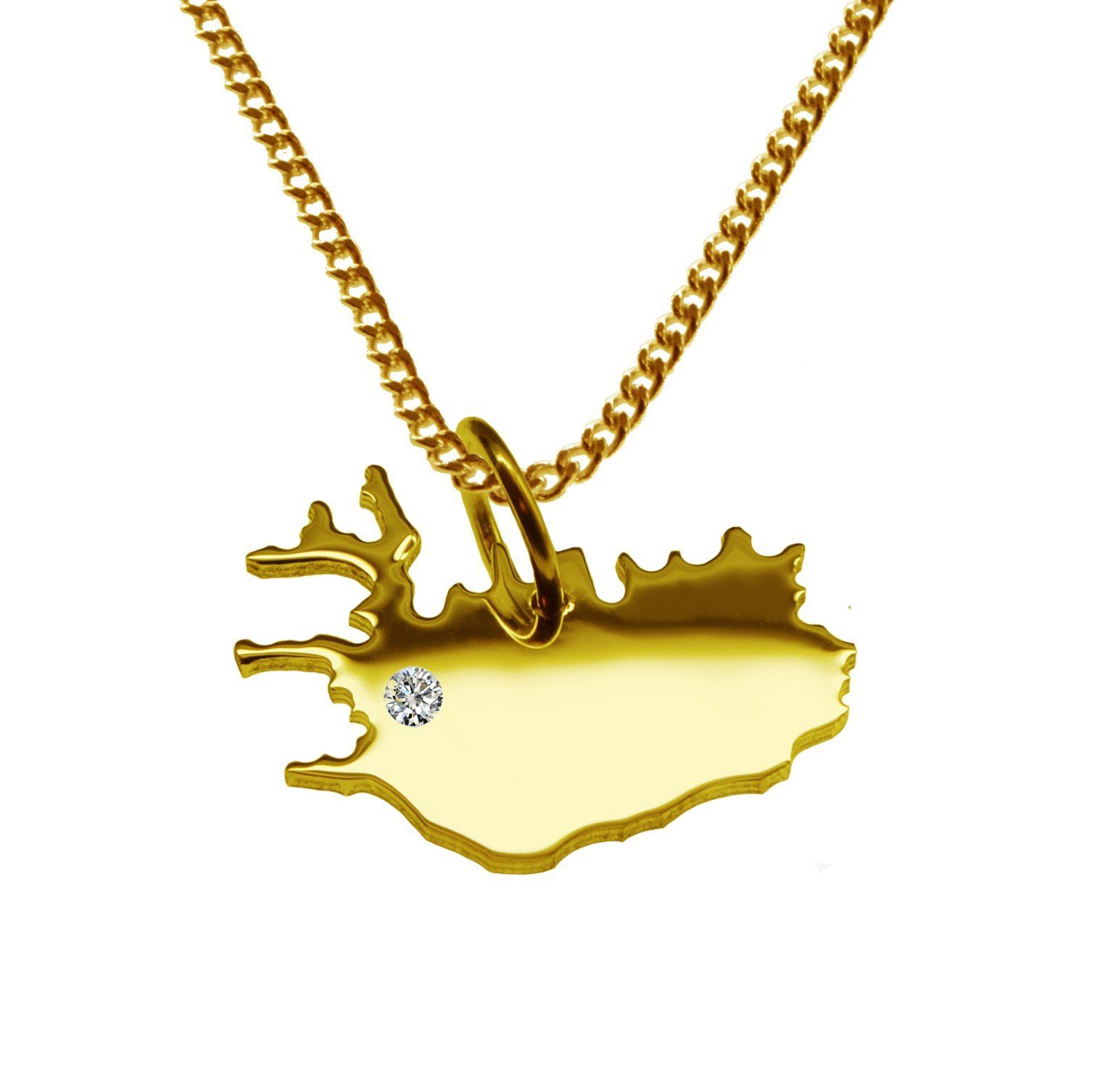schmuckador Kette mit Anhänger »50cm Halskette + Island Anhänger mit einem  Brillant 0,015ct an Ihrem Wunschort in massiv 585 Gelbgold«