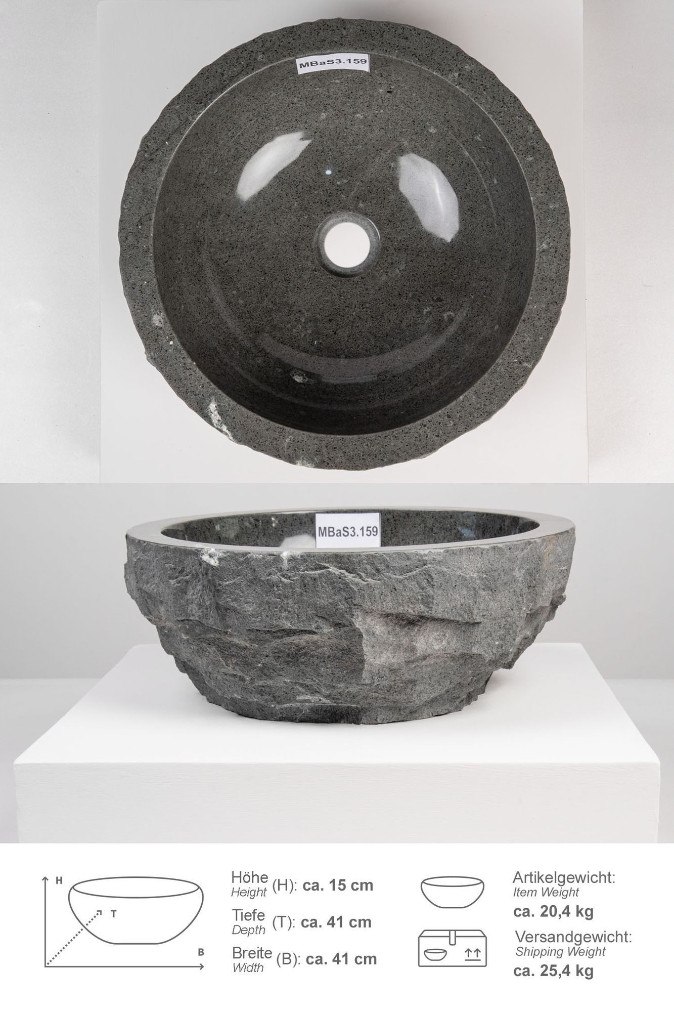 wohnfreuden Aufsatzwaschbecken Erosi Andesit Waschbecken 40 cm anthrazit (Kein Set), 125875_MBaS3.159