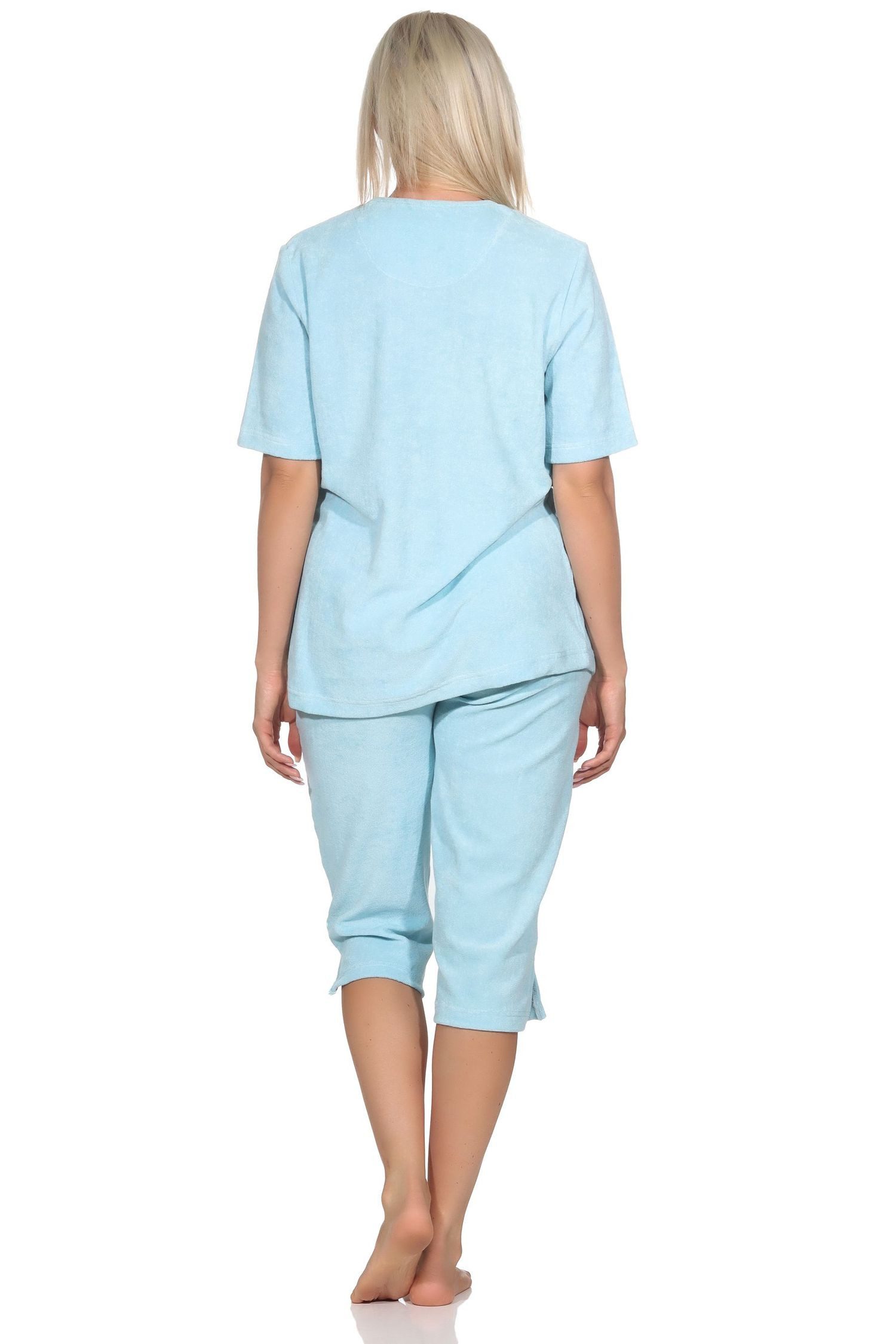 Normann Pyjama Normann Damen kurzarm Frottee Capri Schlafanzug Shorty Homewear