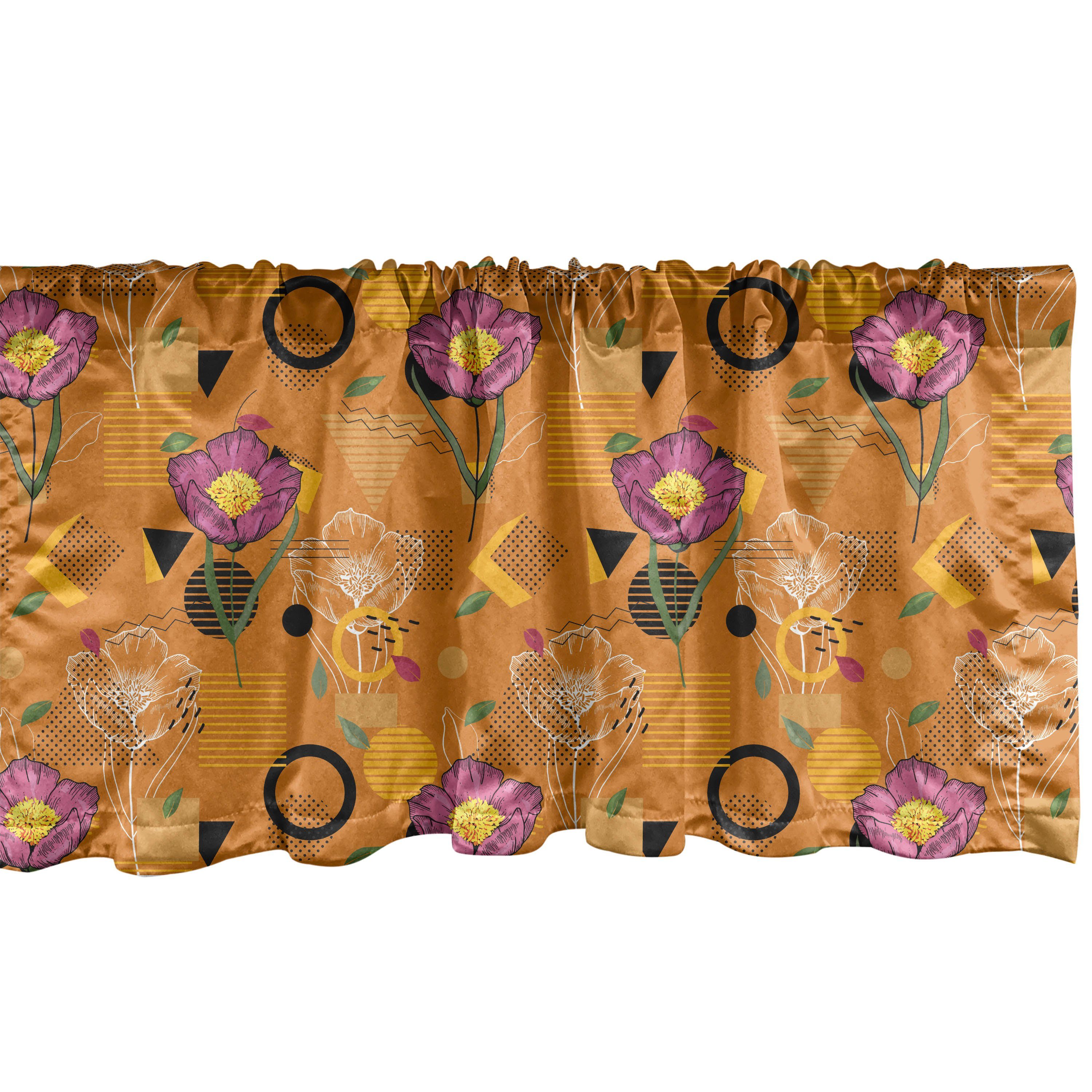Scheibengardine Vorhang Volant für Küche Schlafzimmer Dekor mit Stangentasche, Abakuhaus, Microfaser, Blumen Memphis-Art-Blumen-Kunst