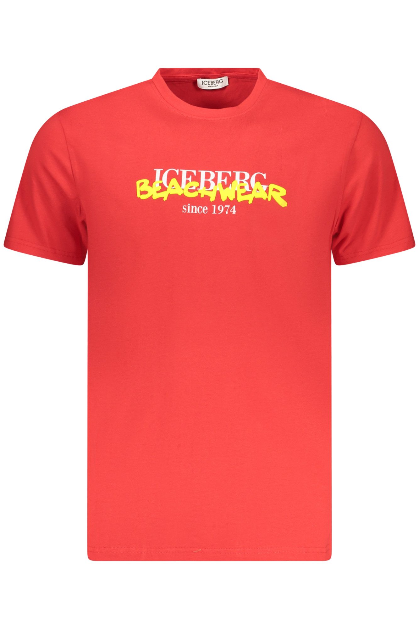 ICEBERG T-Shirt Herren Kurzarm T-Shirt Rot mit Neon-Druck und