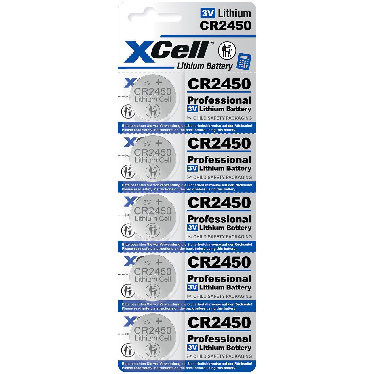 XCell CR2450 Lithium-Knopfzelle 3V, 620mAh, auslauffrei 5er/10er-Set Knopfzelle, (3 V, 5 St), Einweg-Batterien Ø24xH5mm/Lithium 40% Mangan 30% Edelstahl-Gehäuse 30%