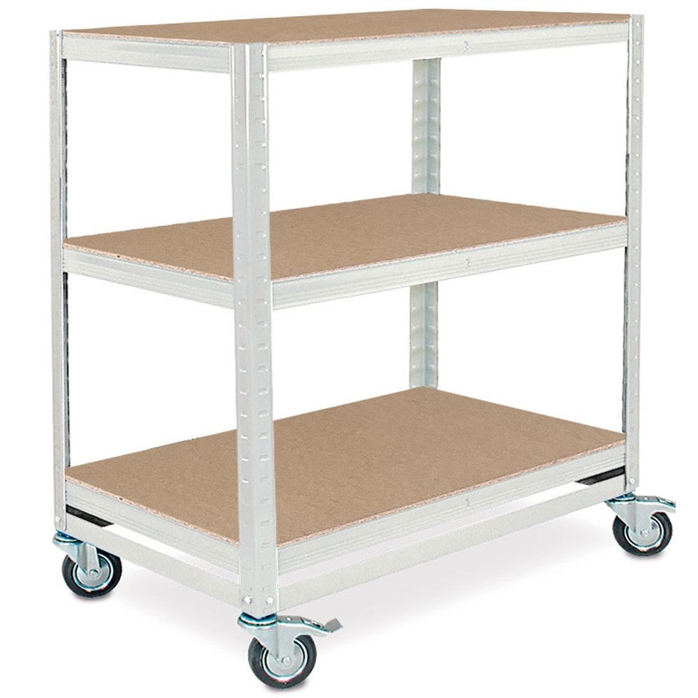 BRB-Lagertechnik Regaltransportwagen Kommissionierwagen mit 3 Ebenen, BxTxH 900x500x1030 mm, Praktischer Schwerlast-Regalwagen