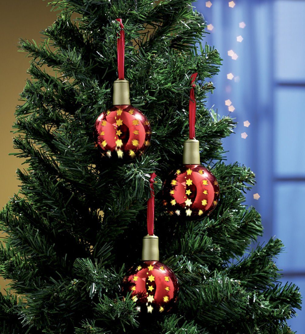 Weihnachtsbaum rot LED Schmuck 3x Ferbedienung Kugeln beleuchtet Christbaumschmuck mit Baum Christbaumschmuck kabellos dynamic24 (3-tlg),