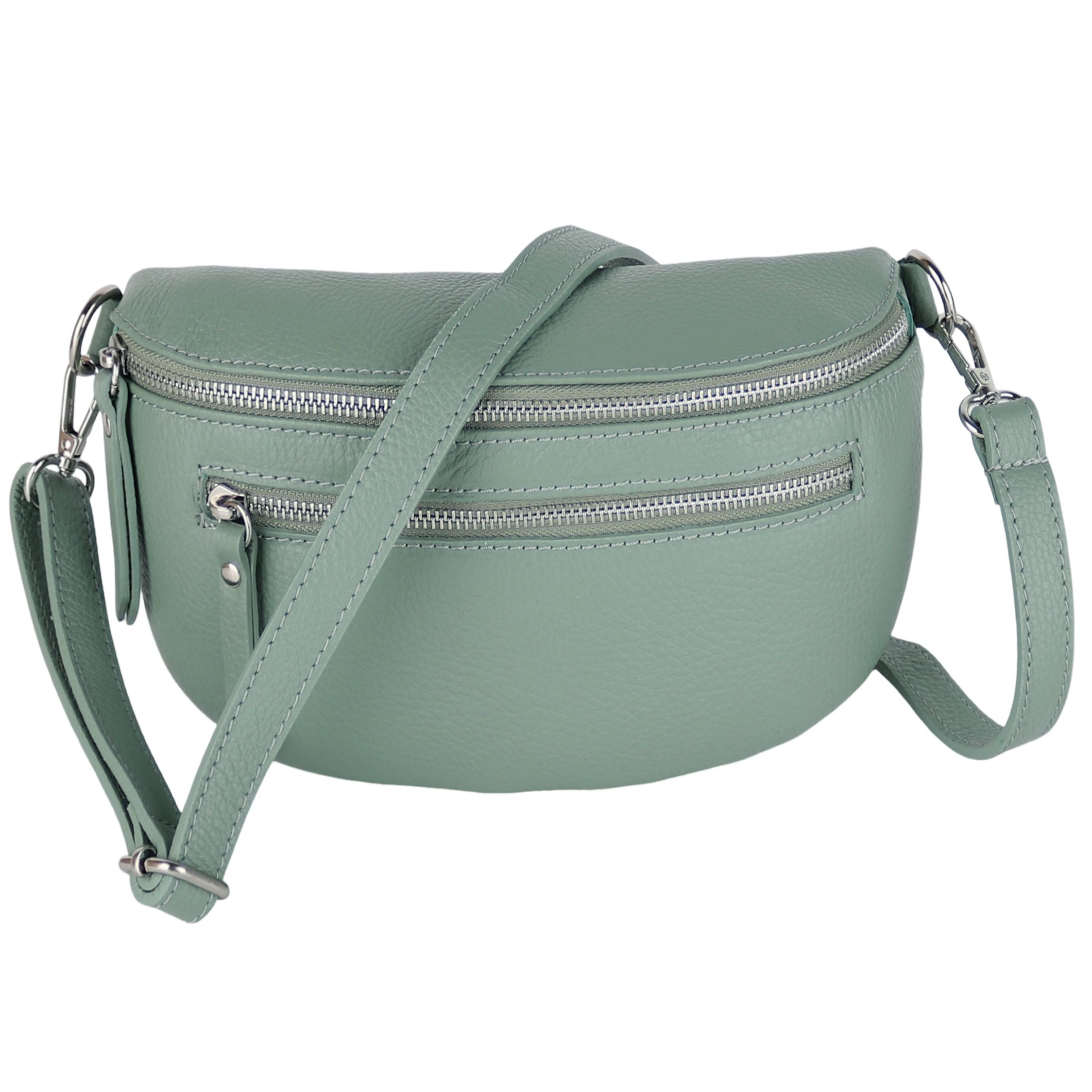 MIRROSI Bauchtasche Damen, Echtleder, Leder, Made in Italy, Umhängetasche, Brusttasche, (Schultertasche für jeden Anlass (1 Tasche & 1 Gurt), Mit zwei Reißverschlüssen), Crossbody Bag, verstellbaren Schulterriemen, Zwei Größen zur Auswahl