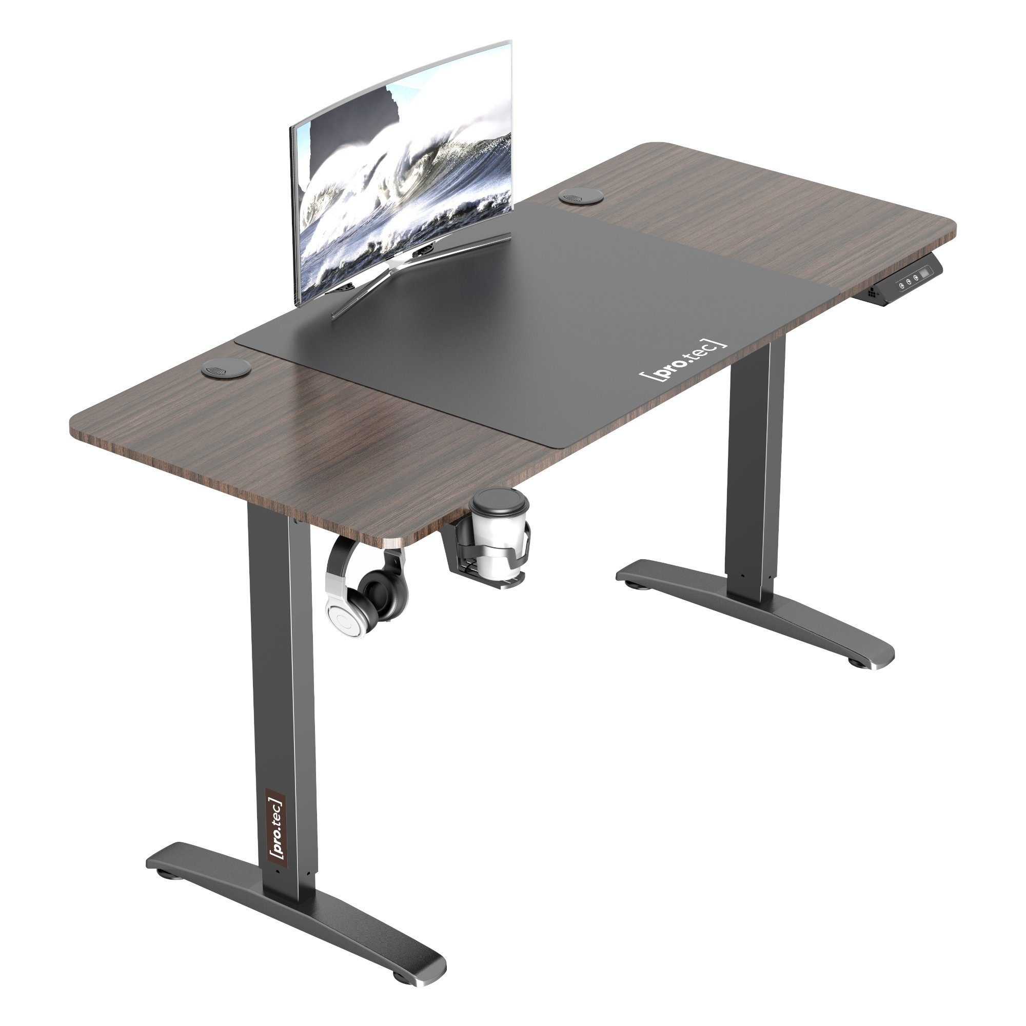 pro.tec Schreibtisch, Salinas Höhenverstellbarer Tisch Walnuss-Optik Walnuss-Optik aus Alu | schwarz 140x60