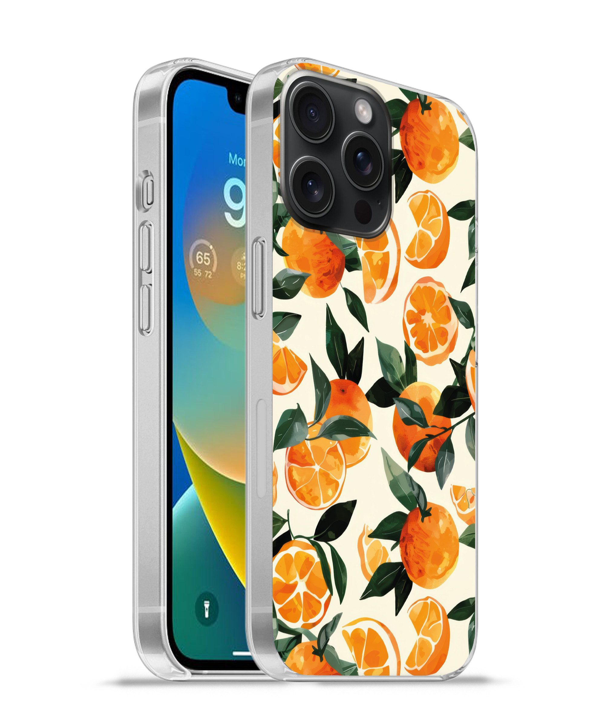 MuchoWow Handyhülle für Apple iPhone 15 Pro Max Orangen - Früchte - Blätter - Orange - Grü, Smartphone-Bumper, Print, Handy Schutzhülle Dünn