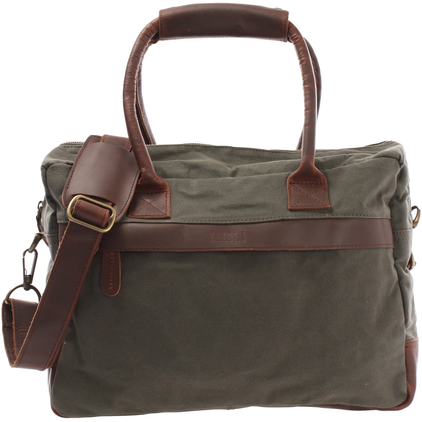 LECONI Aktentasche Handgepäck DIN A4 Arbeitstasche Damen & Herren Leder + Canvas LE2007, Canvas & Leder – Außenfächer vorn & hinten – 40×30×15 cm