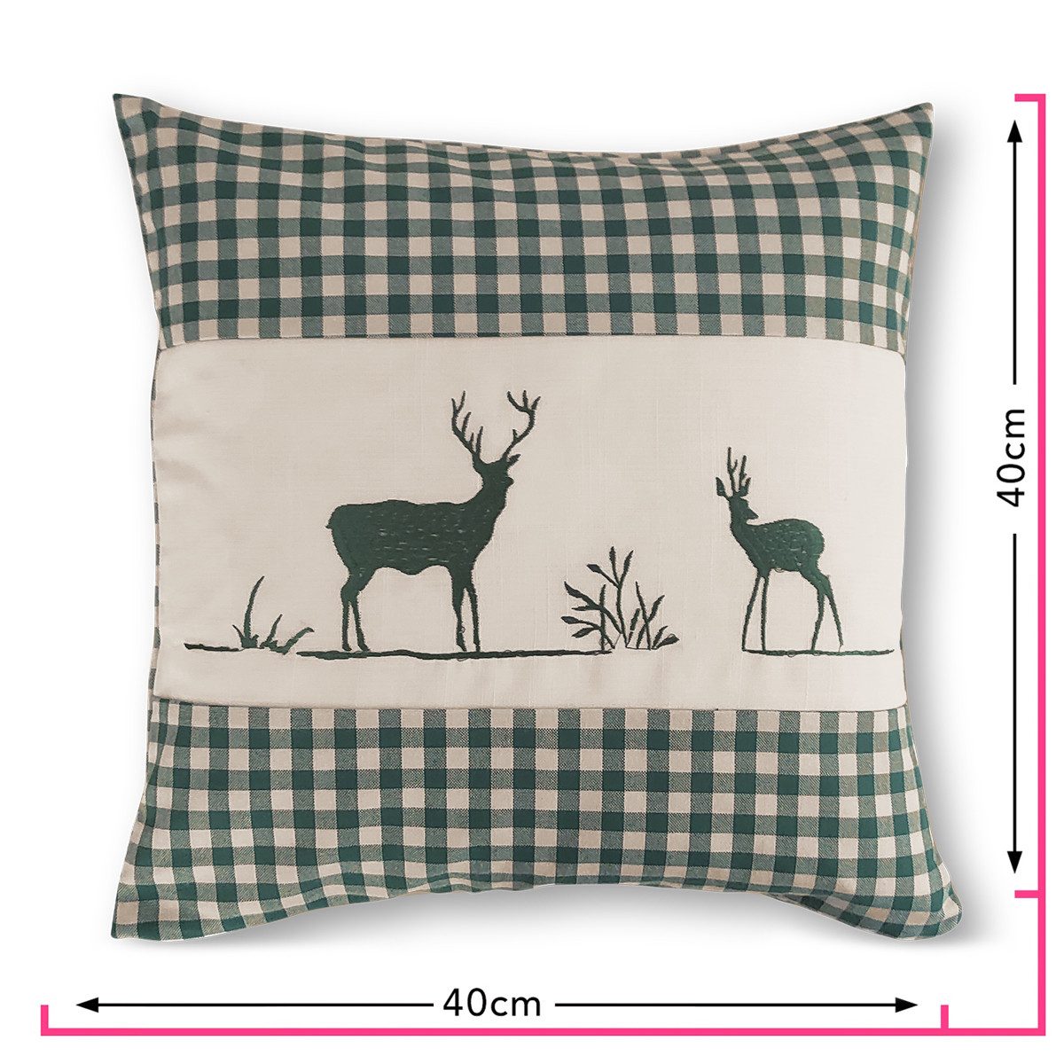 wometo Kissenbezug Landhaus Karo mit Stickerei Herz oder Hirsch, 40x40 cm, günstig online kaufen