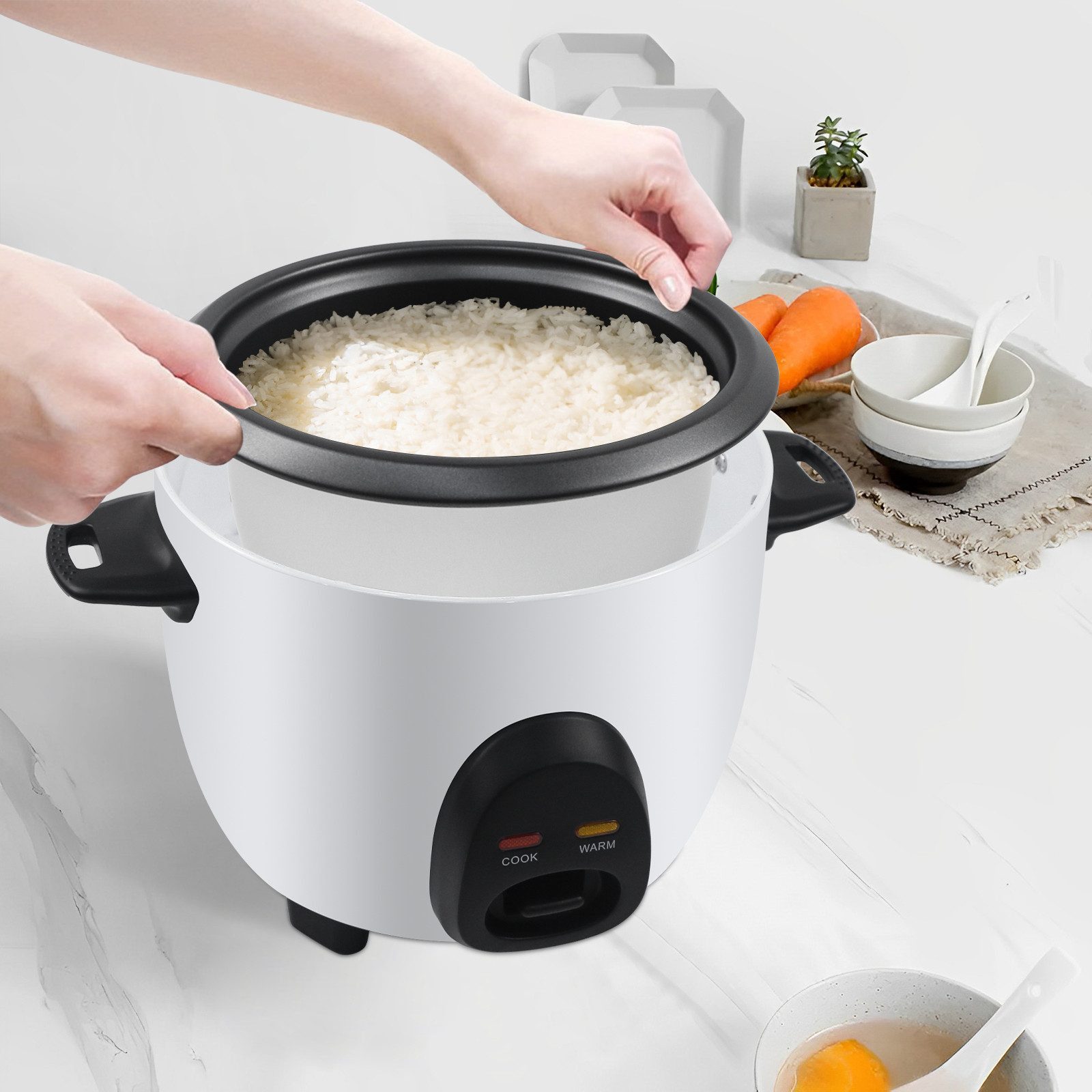 OZAVO Reiskocher OZRC-10 1L Warmhaltefunktion Mit Messbecher und Löffel, 400 W, Mini Schnellkochtopf klein reiskocher rice cooker – Bild 4 von 5