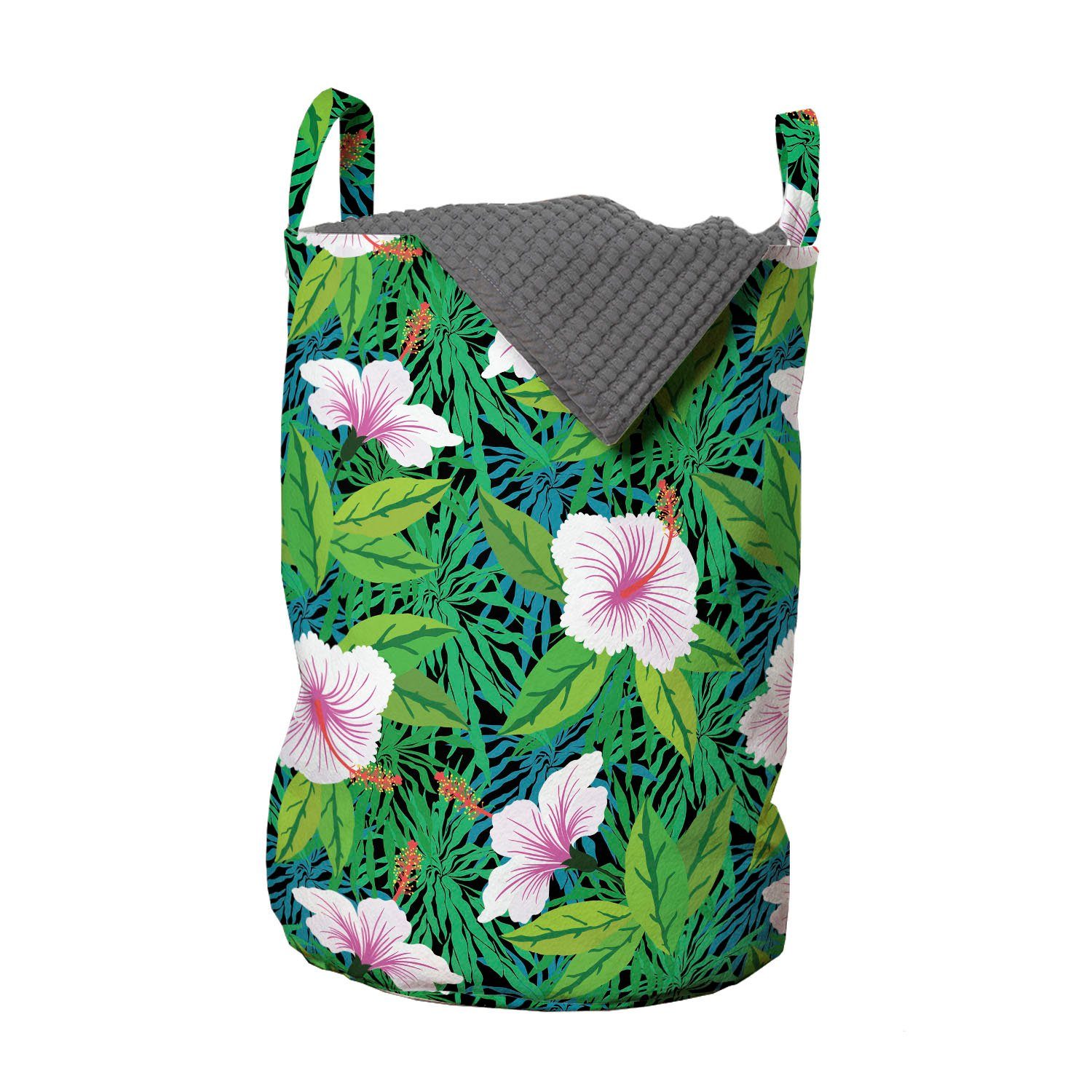 Abakuhaus Wäschesäckchen Wäschekorb mit Griffen Kordelzugverschluss für Waschsalons, Exotisch Dschungel-Blume Blooming Woods | Wäschesäcke
