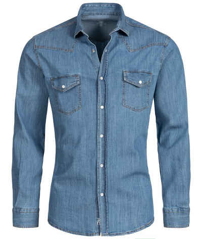 Rock Creek Jeanshemd Herren Jeanshemd Hellblau H-199A