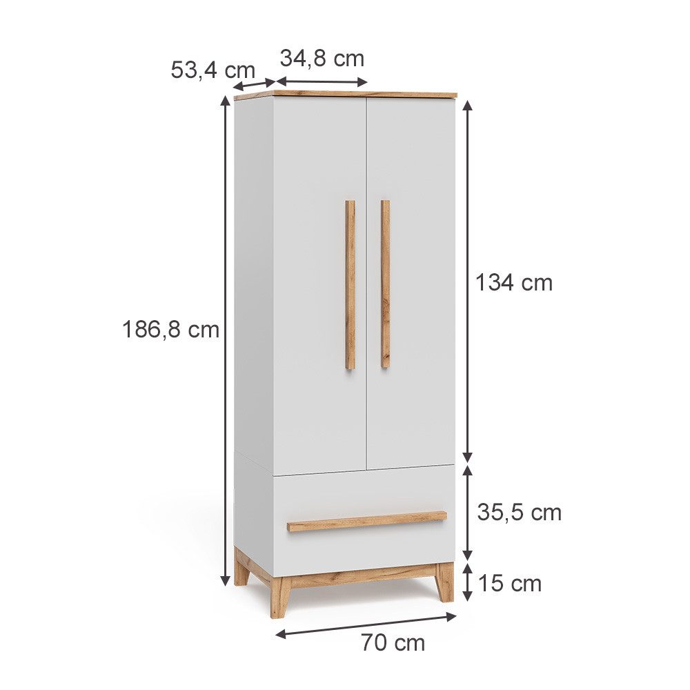 VitaliSpa® Kleiderschrank Malia, Weiß/Artisan/Artisan, 70 x 186.8 cm (1-St)