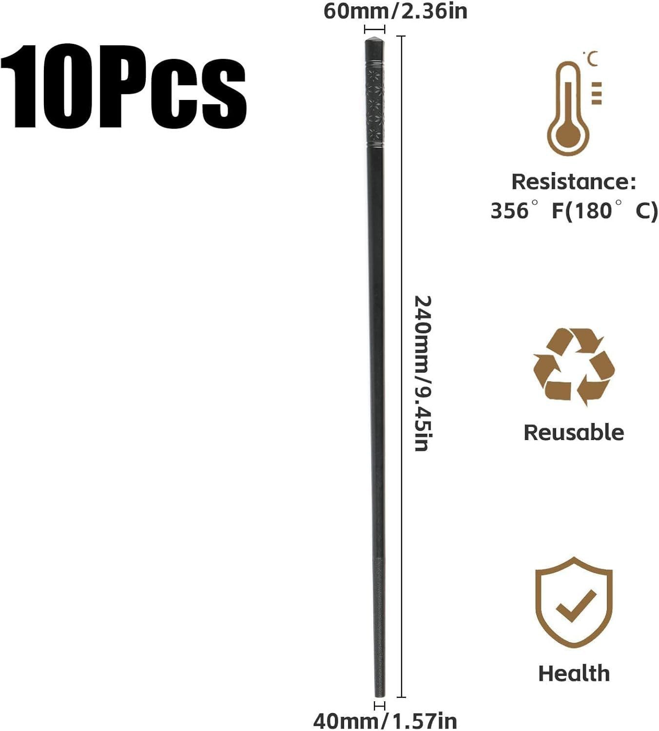 FELIXLEO Essstäbchen Essstäbchen Wiederverwendbar Spülmaschinenfest Schwarz 24cm