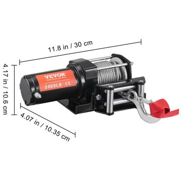 VEVOR Aufblasbares Werkzeug Elektrische Seilwinde 12V 3000lbs/1361kg Offroad Motorwinde Seilzug