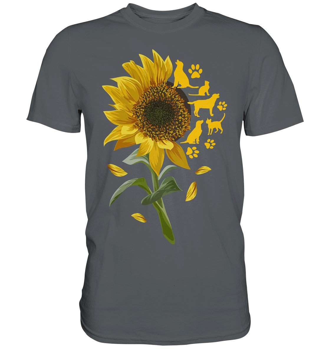 T-Shirt Katzen Hunde Sonnenblumen Shirt Gärtner Tiere Garten Motiv