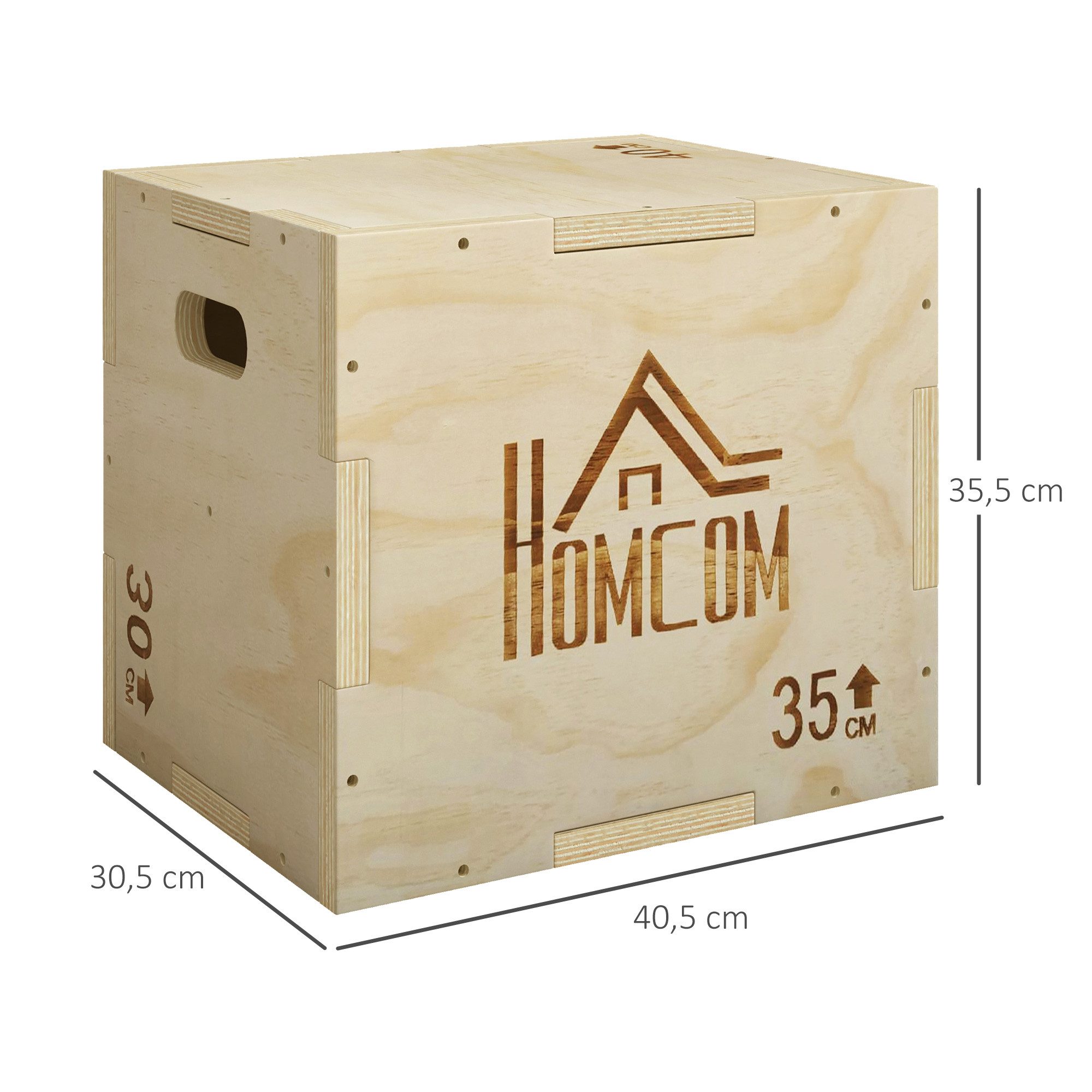 HOMCOM Plyo-Box Step-Up Jumping Box 61x51x76cm Plyometric Training Workout (Sprungbox, 1-St., Sprungkasten), für Zuhause, Fitnessstudio, Naturholz
