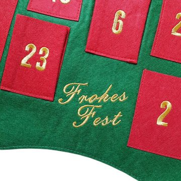 Deko AS befüllbarer Adventskalender Adventskalender zum Befüllen - Tannenbaum - grün rot gold - 12420 (1 Stück), mit 24 roten Filztaschen