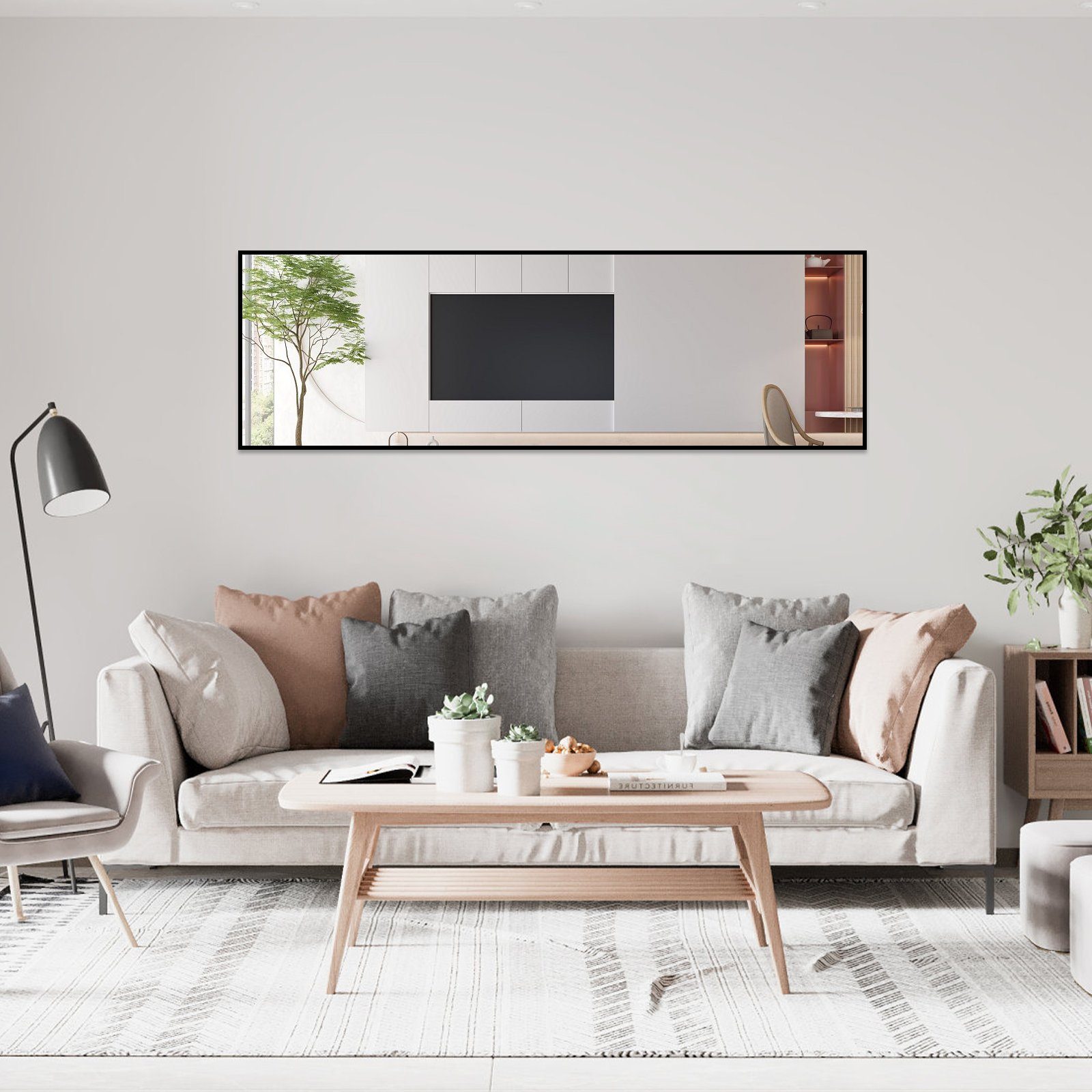 Boromal Standspiegel Ganzkörperspiegel 140x 40 cm / 160 x 40 cm Wandspiegel mit Rahmen (Ganzkorperspiegel Standspiegel, 1-St., Stabiler und pflegeleichter Alurahmen), Der Standspiegel hat einen schwarzen Rahmen