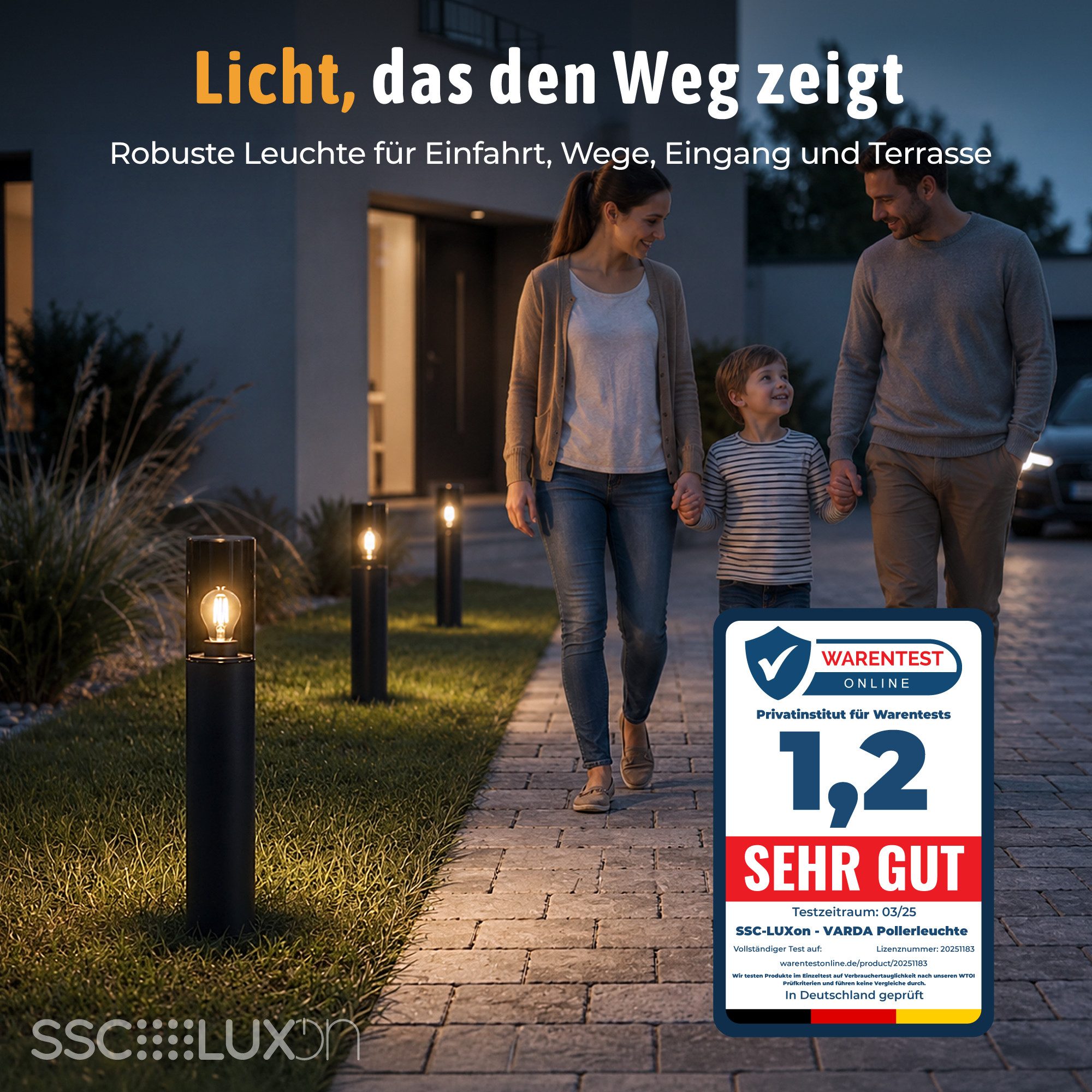 SSC-LUXon LED Gartenstrahler VARDA Wegeleuchte Pollerleuchte mit Smart E27 LED Lampe WLAN dim CCT, Neutralweiß, Warmweiß, Tageslichtweiß