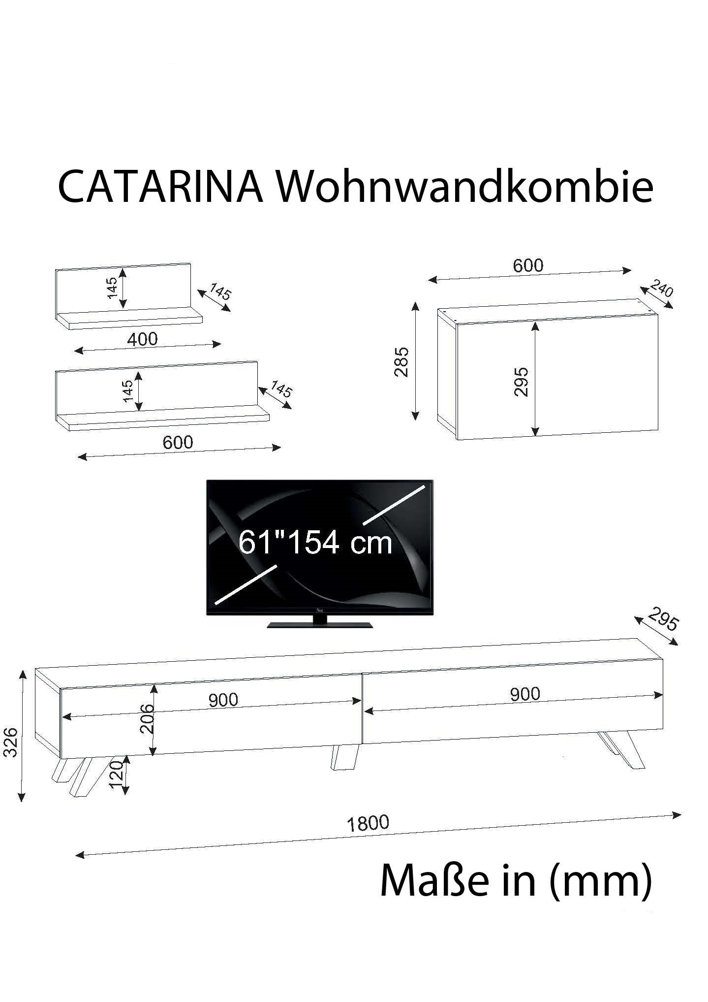 moebel17 Wohnwand Walnuss Caterina Vitrine Weiß