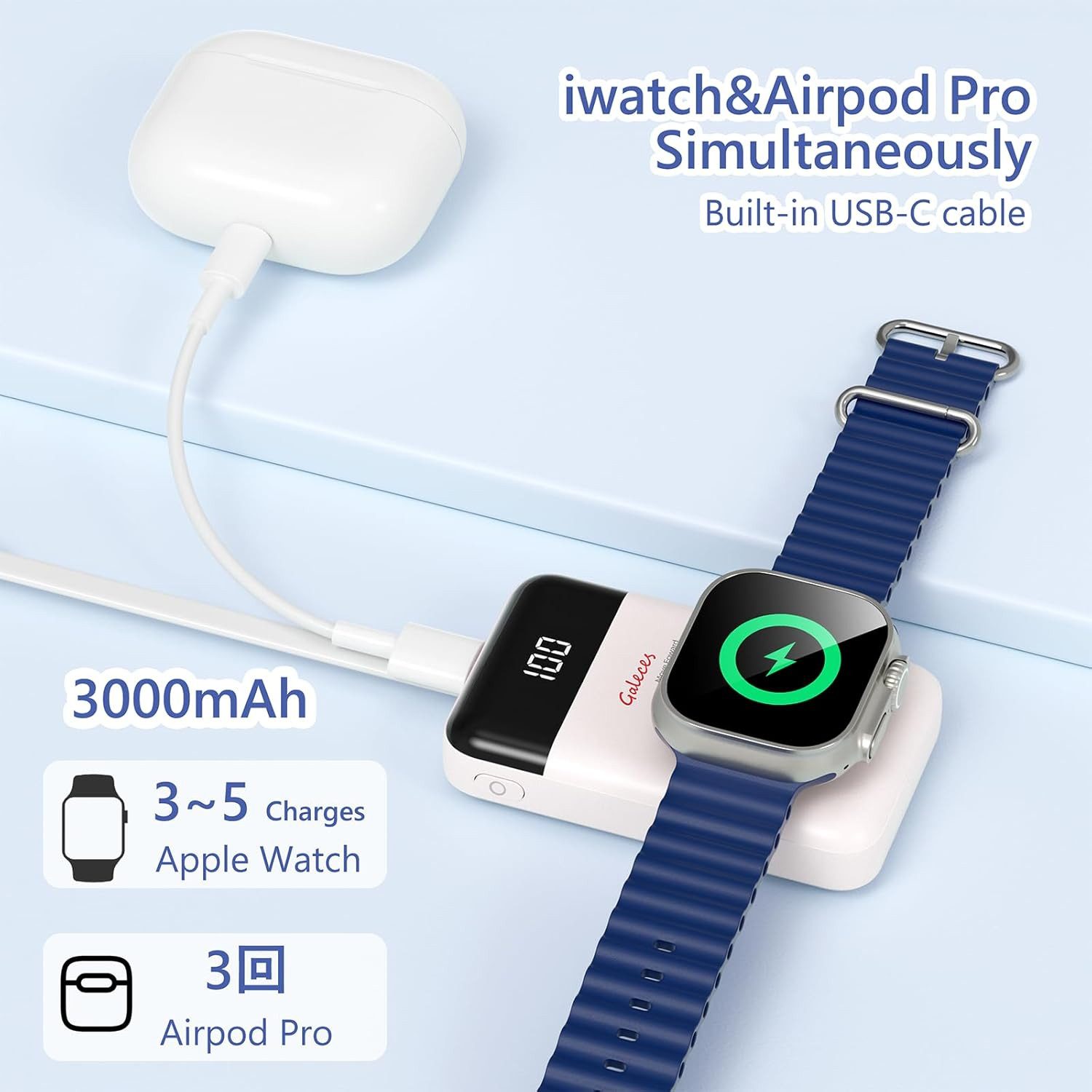 Galeces Mini Powerbank 3000mAh Wireless USB C magnetisch kompakt LED Anzeige Powerbank Mini Powerbank 3000 mAh (5 V), Magnetisch Wireless LED Anzeige USB C kompakt 3000mAh tragbar