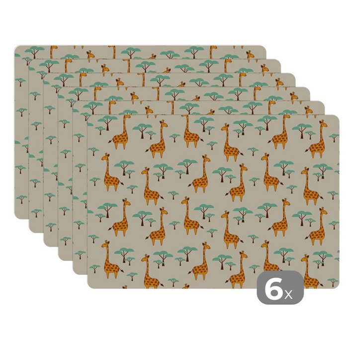 Platzset Giraffe - Tiere - Muster MuchoWow (6-St) Platzset Platzdecken Platzmatte Tischmatten Schmutzabweisend