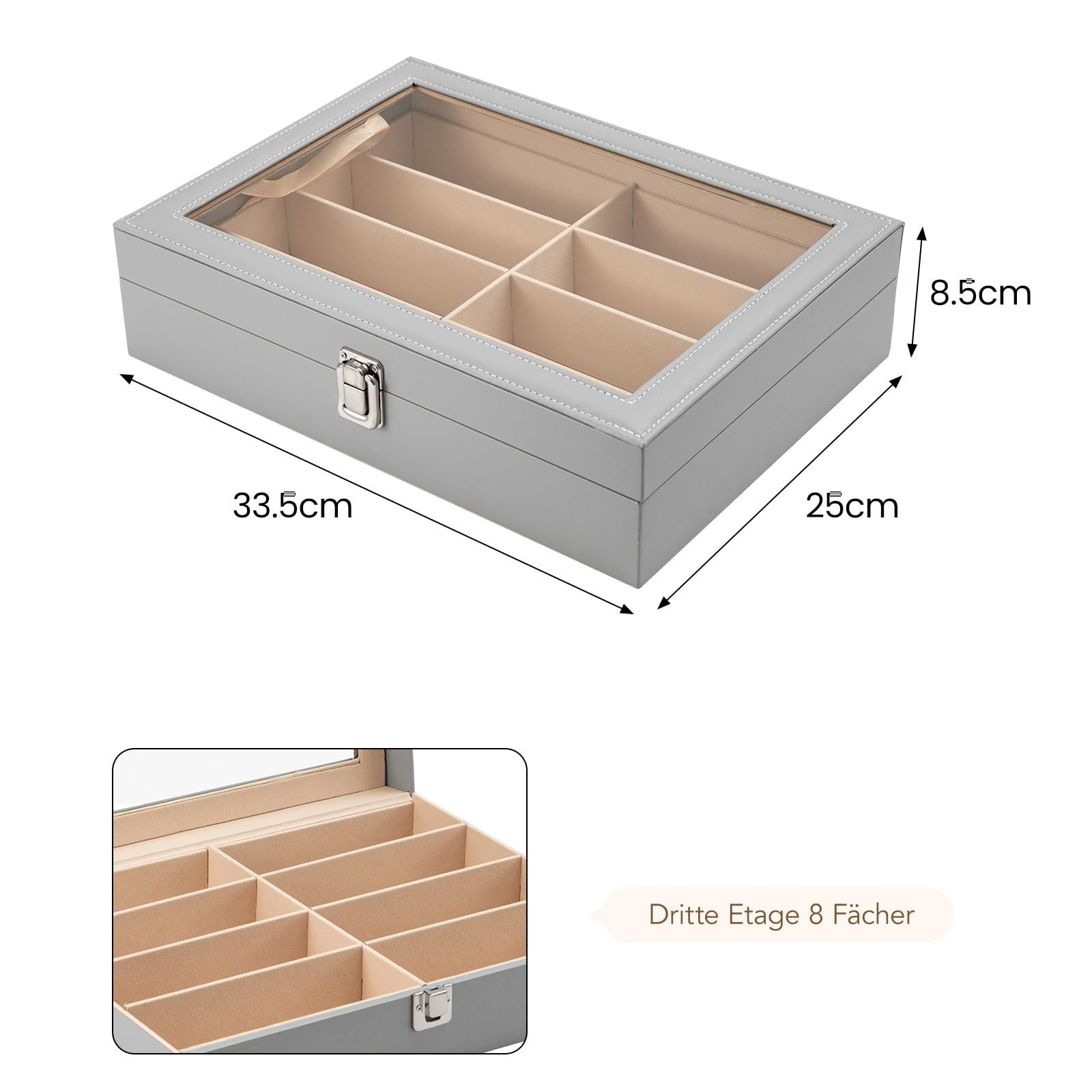 Youyijia Brillenetui Brillenbox für 8 Fächer Brillen Brillenkoffer Sonnenbrillen, 8 Brillenbox