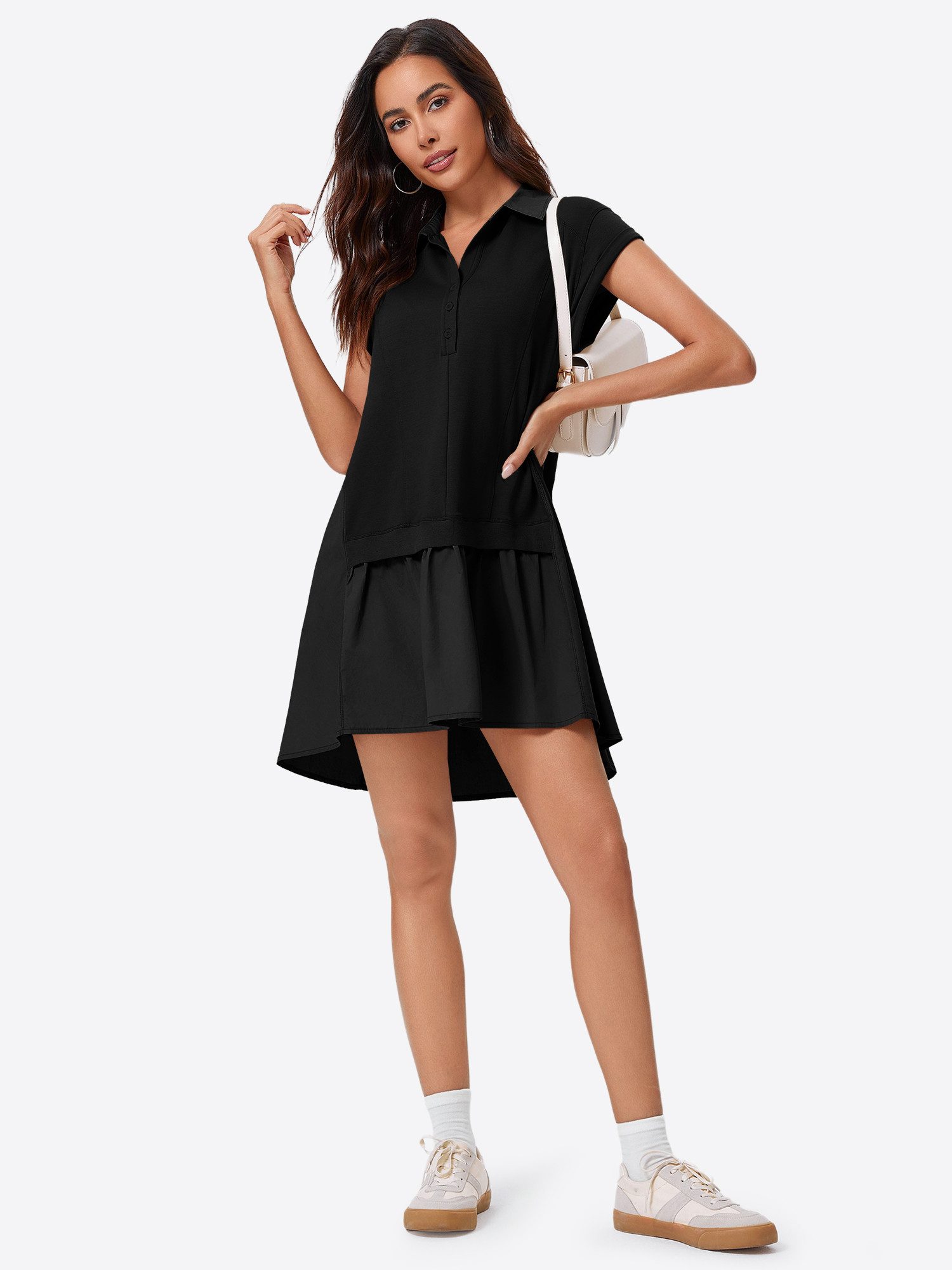 Imily Bela Sweatkleid Damen Freizeit Minikleid (Packung, 1-tlg., 1per-Pack) V-Ausschnitt