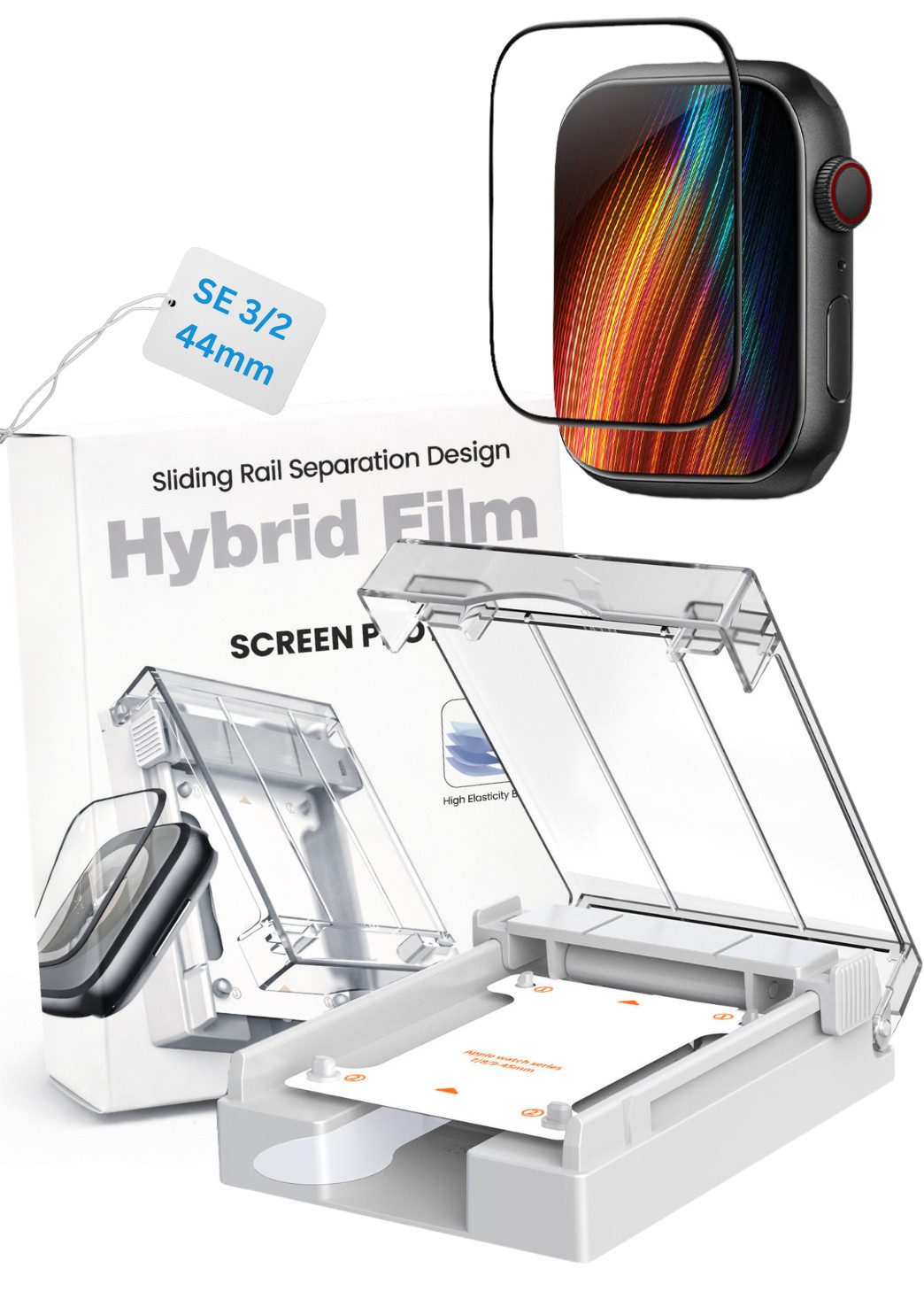 RUHE Displayschutzfolie für Apple Watch Displayschutz Schutzfolie Serie 9/8/7/SE3/SE2/SE/6/5/4 für Apple Watch SE3/2 - 44mm, Packung, 1 Stück, Staub- & Blasenfrei HD TPU Folie Volle Abdeckung Einfache Installation