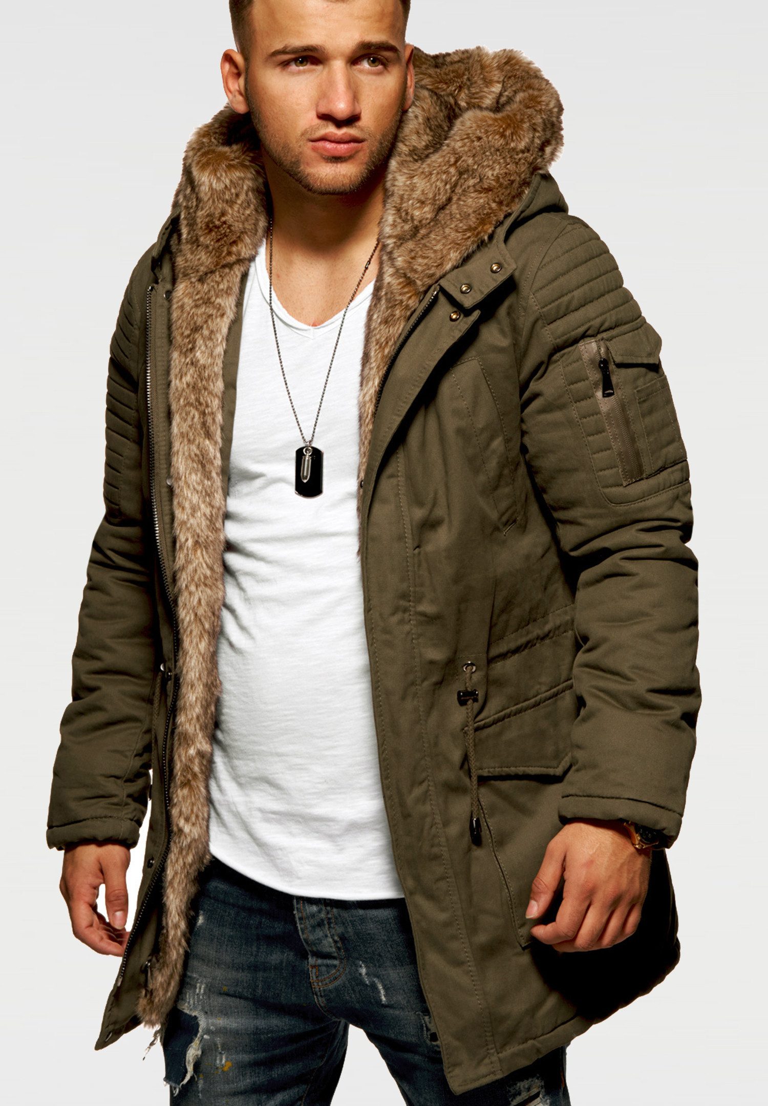 behype Parka BHPAU Herren Winterjacke Wintermantel Steppjacke mit Kapuze günstig online kaufen