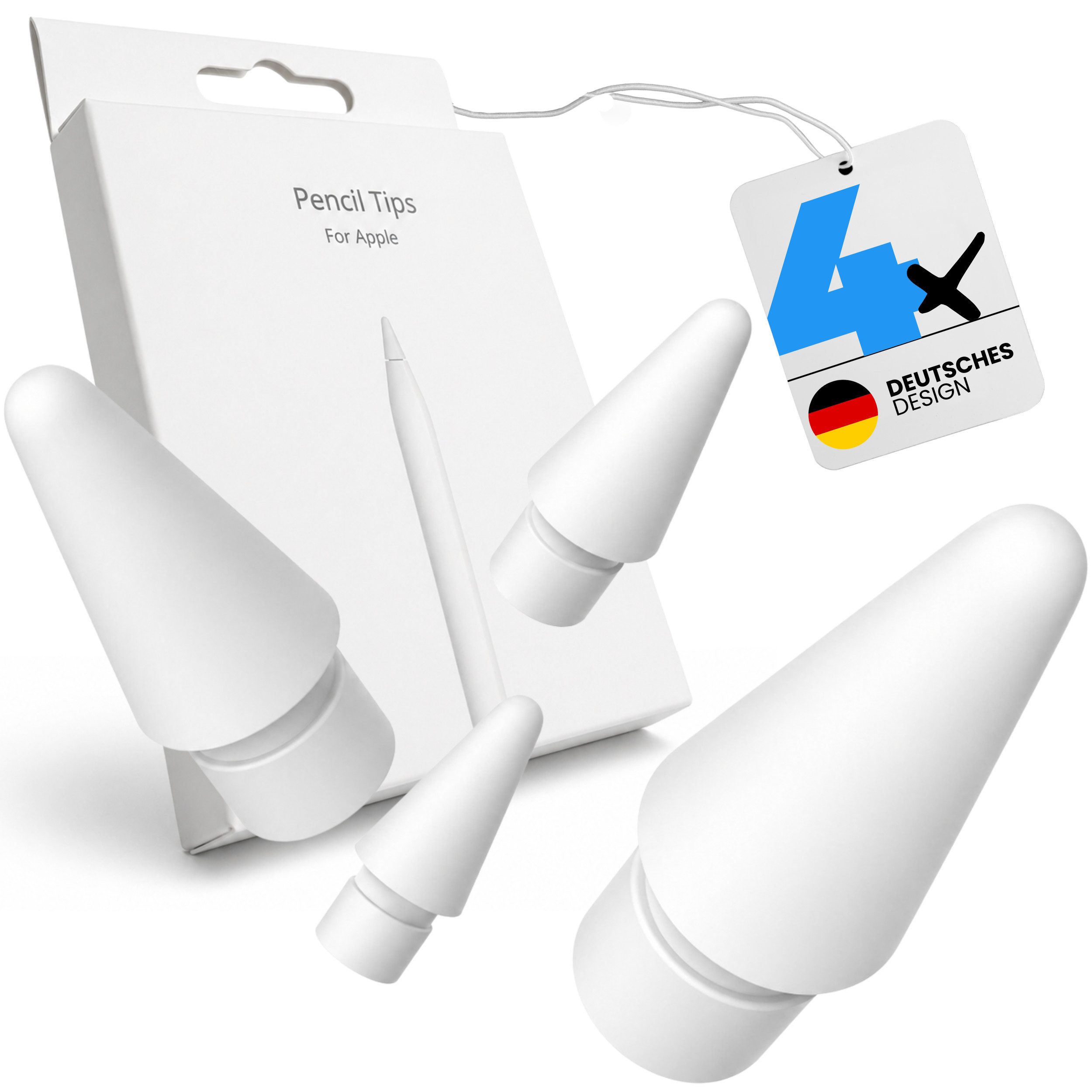 S&T Design Eingabestift Spitze für Apple Pencil 1 Gen. / 2 Gen. / Pro und USB-C Ersatzspitzen (Packung, 4-St., Hochempfindlich) POM Ersatz-Apple-Stiftspitzen iPad Pencil Stift Spitze Nib Tips Weiss