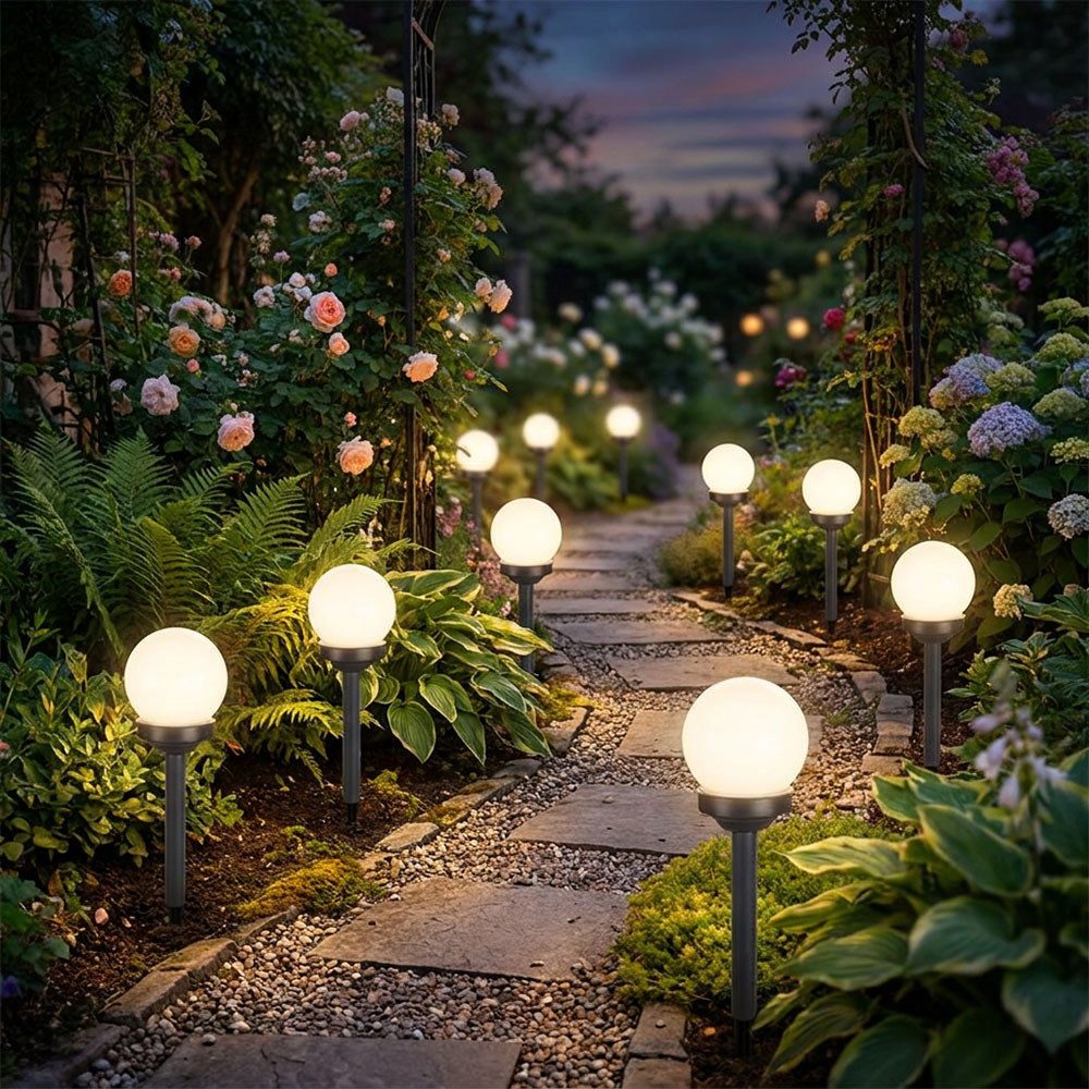 GLOBO LIGHTING LED Gartenleuchte, LED-Leuchtmittel fest verbaut, Warmweiß, 8er Set LED Außen Solar Lampen Kugel Design Erd Spieß Steck