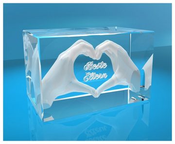VIP-LASER Dekofigur 3D Glasquader I Herz aus Händen mit Gravur I Text: Beste Eltern, Hochwertige Geschenkbox, Made in Germany, Familienbetrieb