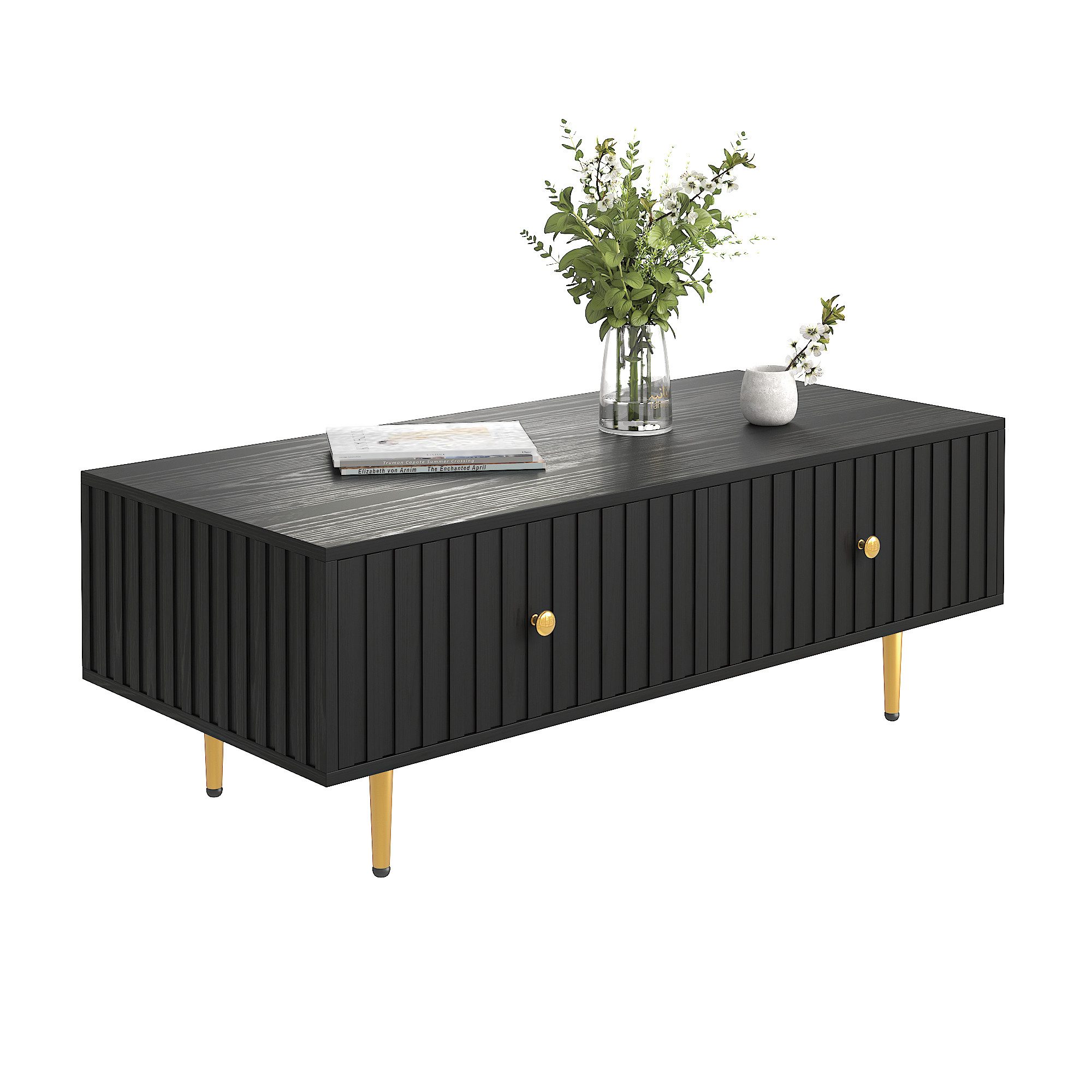 radelldar Couchtisch mit 2 Schubladen und Metallfüßen, 110 x 50 x 40cm (1-St), Wohnzimmertisch, Kaffeetisch, Sofatisch