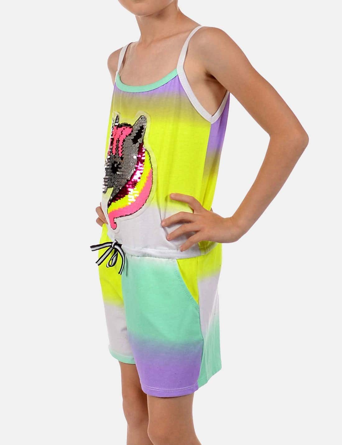 KMISSO Jumpsuit Mädchen Jumpsuit kurz Wendepailletten Einhorn (1-tlg) elastischer Bund
