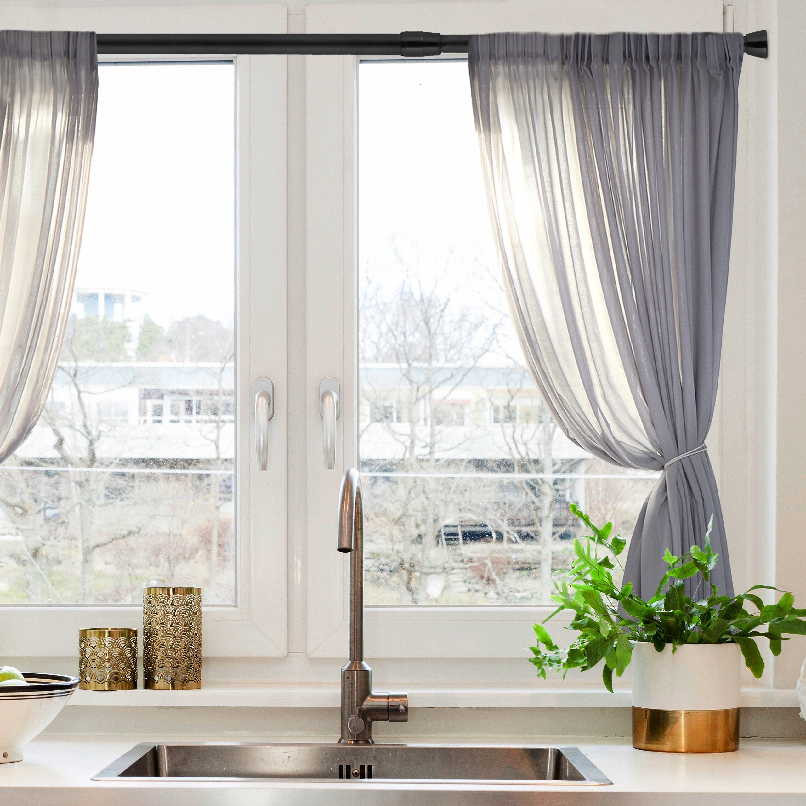 relaxdays Duschvorhangstange Schwarze Teleskopstange Edelstahl, Edelstahl, günstig online kaufen