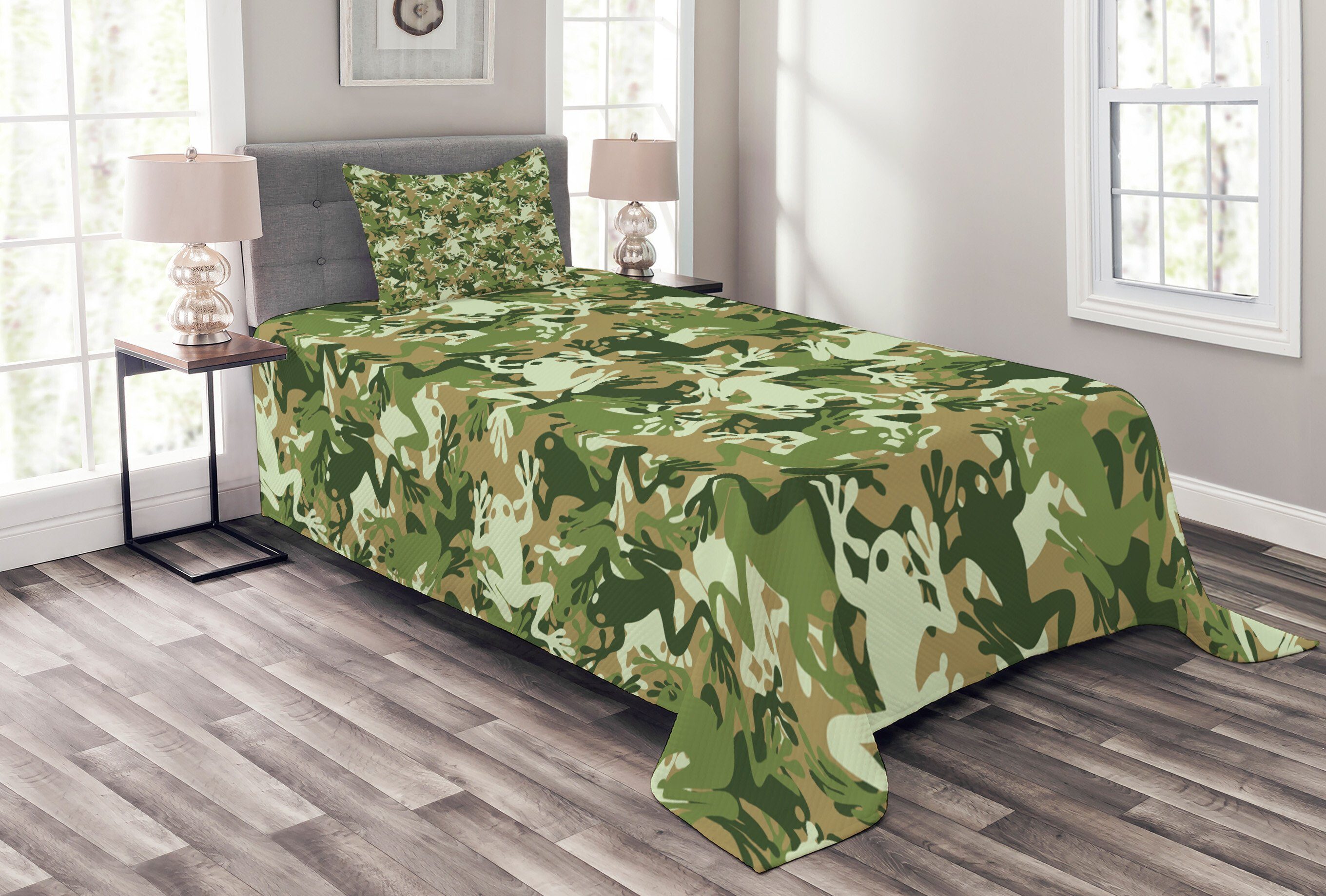 Waschbar, Abakuhaus, Kissenbezügen Schädel-Camouflage-Design Tagesdecke mit Frosch Set