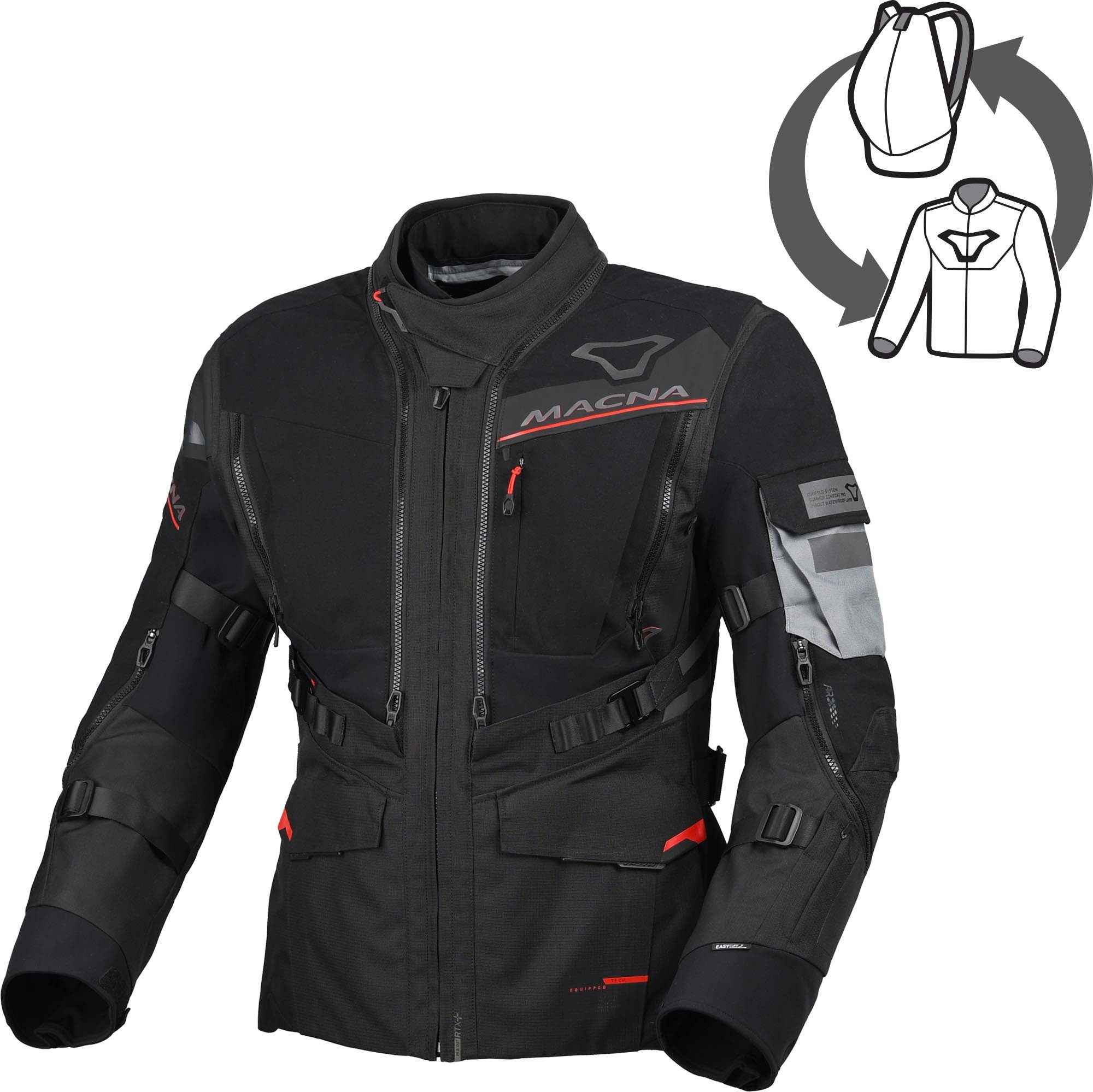 Macna Motorradjacke Flexodus wasserdichte Motorrad Textiljacke 3-Lagen-Laminat,Ellenbogenprotektoren enthalten,herausnehmbares I