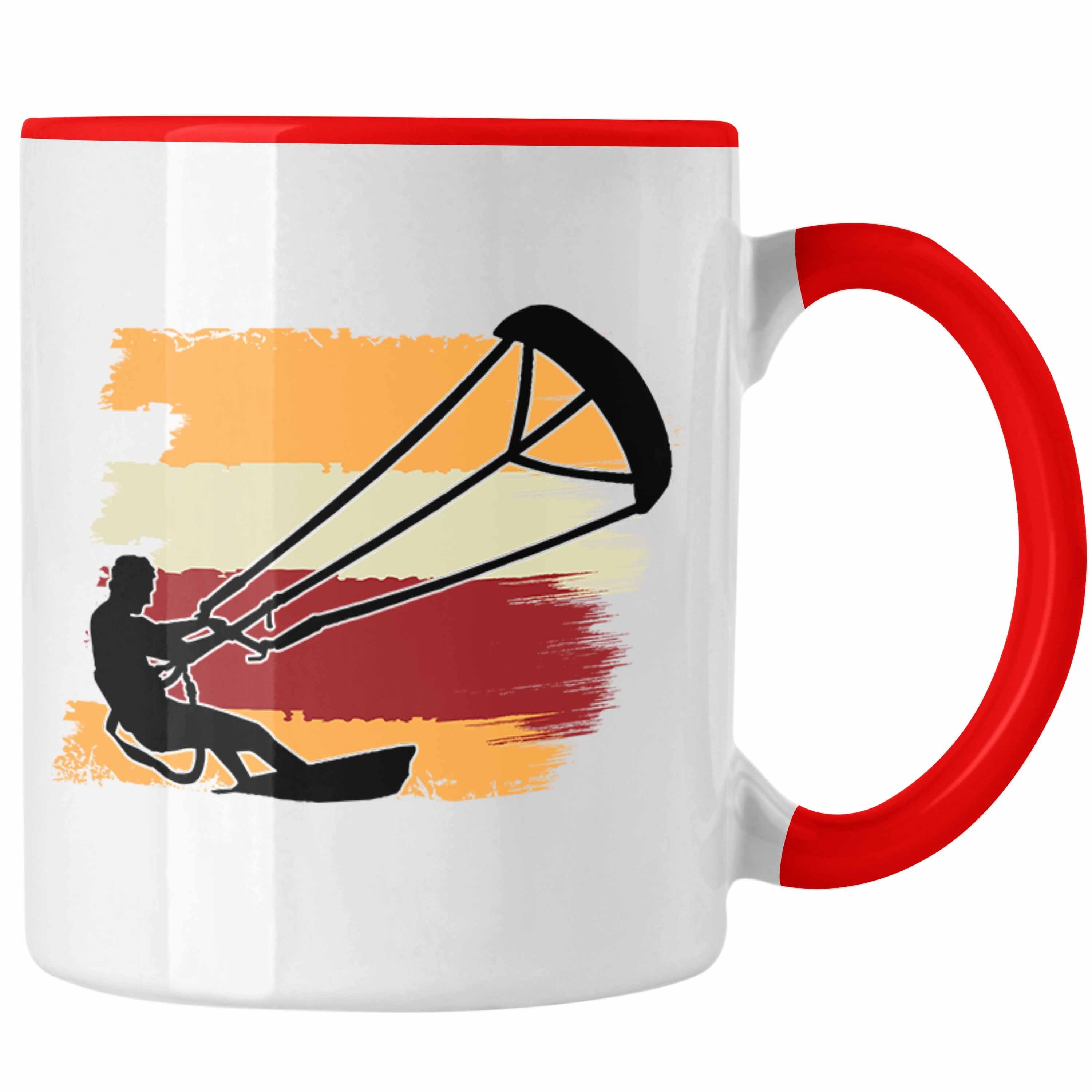Trendation Tasse Kitesurfing Tasse Geschenk für Kitesurfer Geschenkidee Bunte Grafik Rot