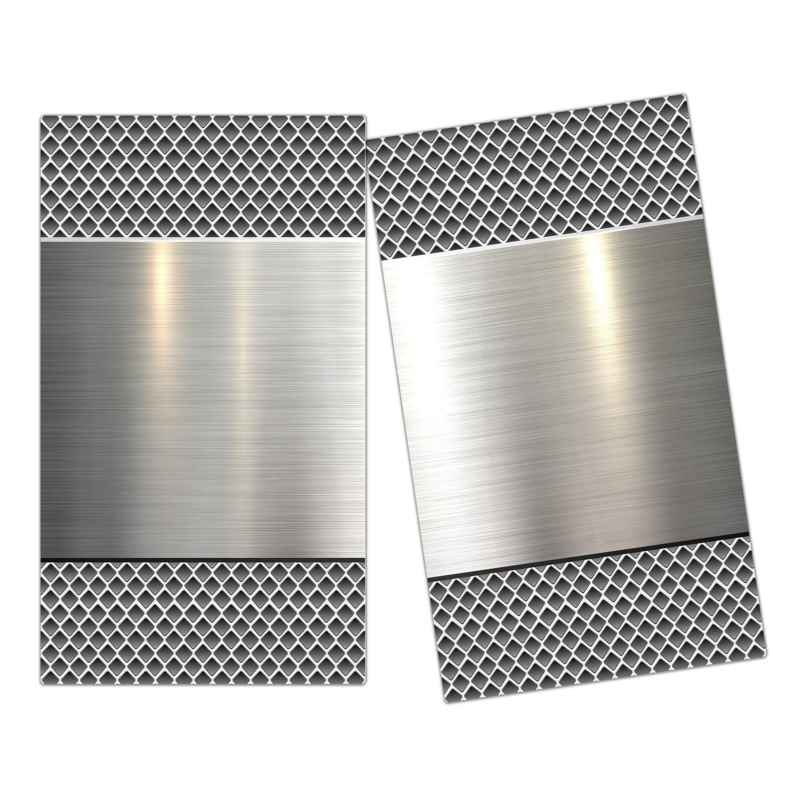 Primedeco Herd-Abdeckplatte Herdabdeckplatte Spritzschutz aus Glas Poliertes Metall, Glas, (2 tlg) | Herdabdeckplatten