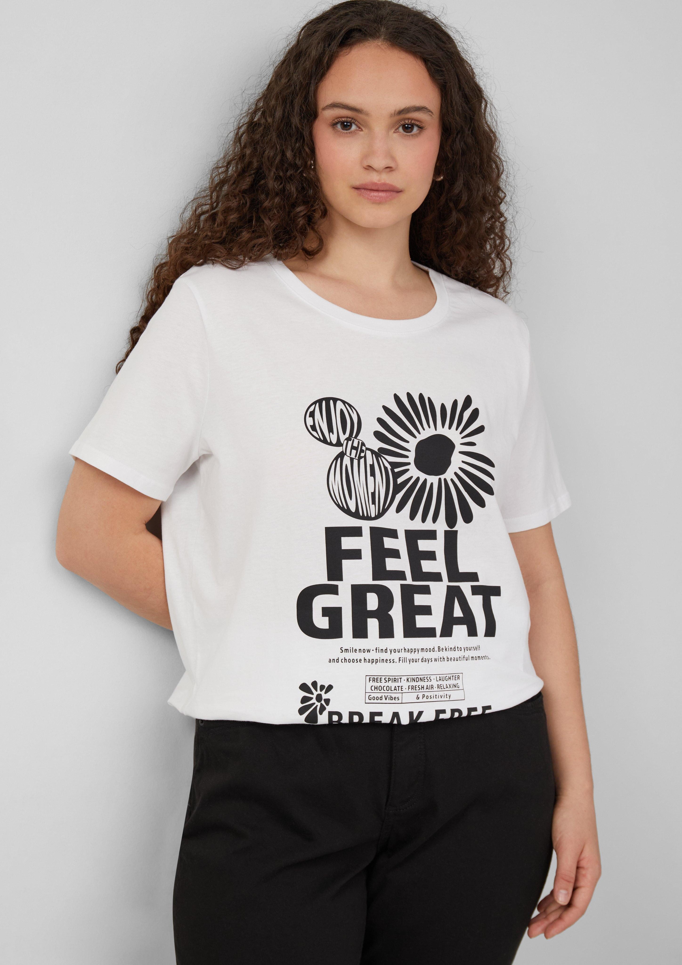 QS Kurzarmshirt Baumwollshirt mit Frontprint günstig online kaufen