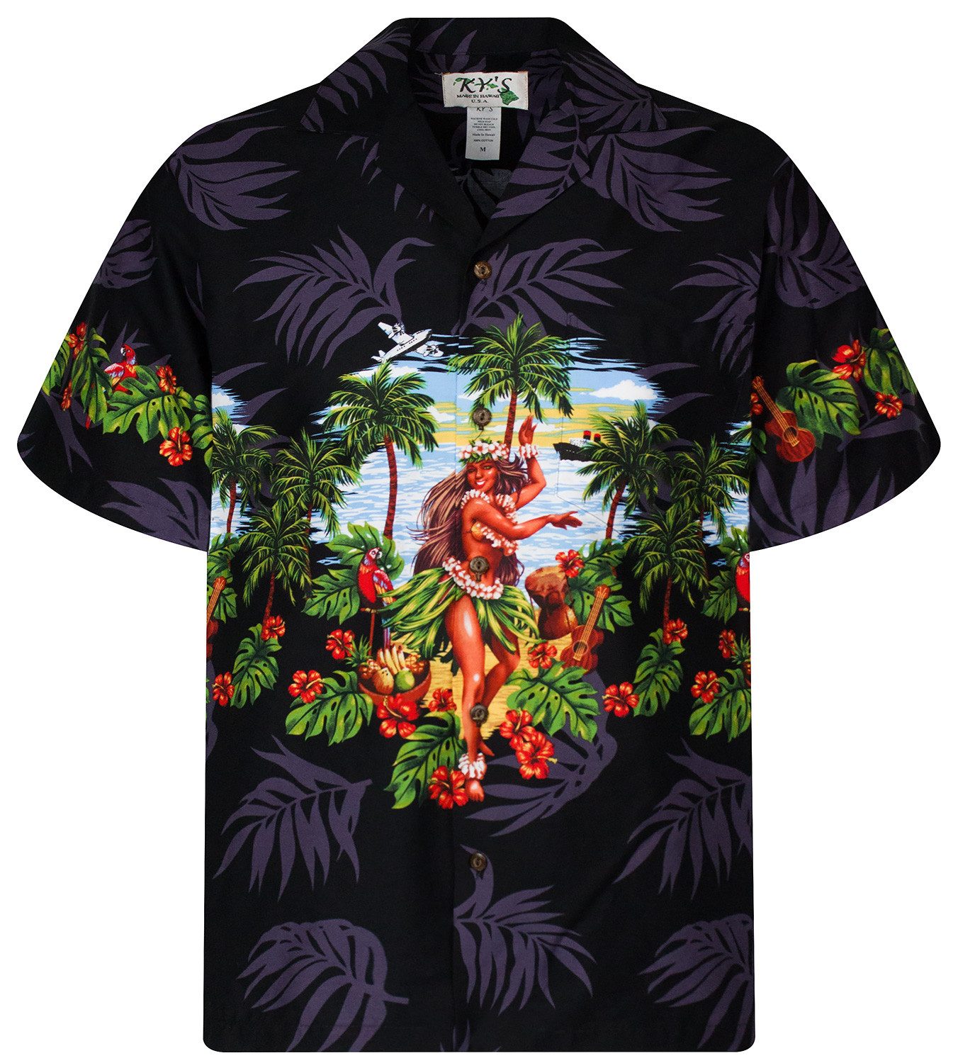 Hawaiihemd "Hula" Herren Kurzarm Baumwolle Kokosknöpfe Original Hawaii