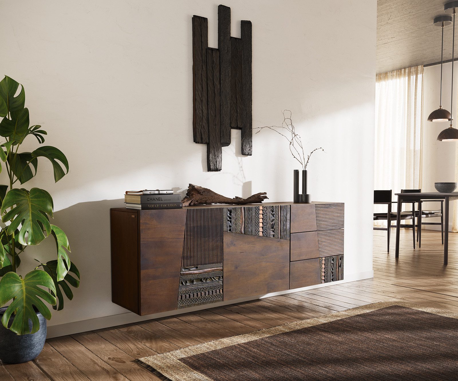 DELIFE Sideboard Imara, Mango Braun 175 cm 2 Türen 3 Schubladen schwebend Sideboard