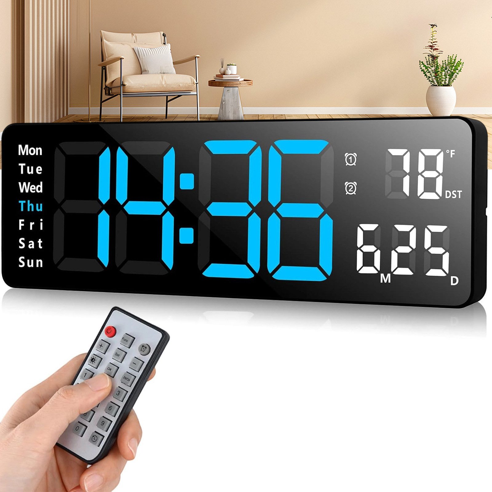 REDOM Wanduhr Elektronische Uhr mit Temperaturanzeige Fernbedienbare LED-Di günstig online kaufen