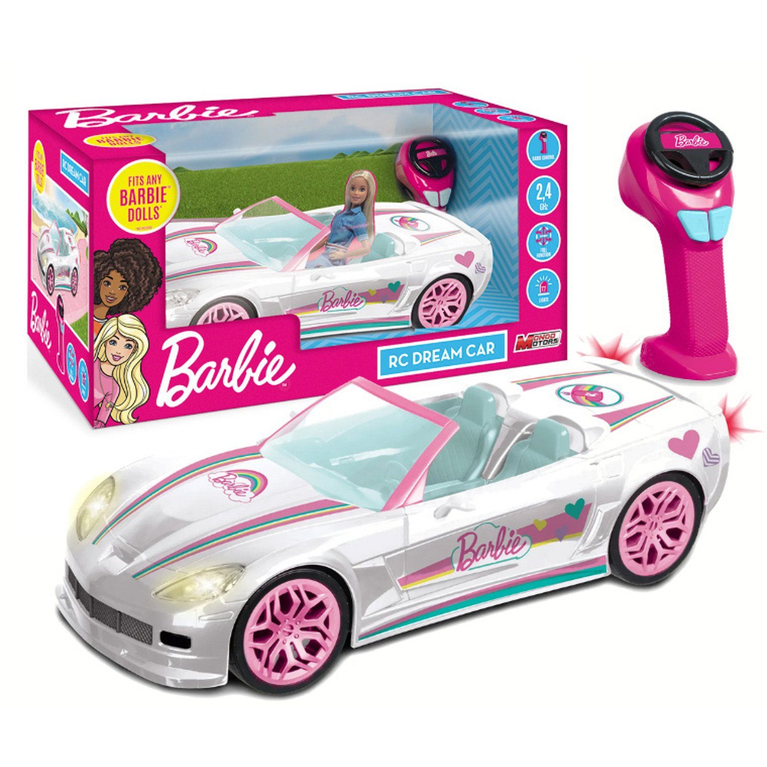 Mondo Spielzeug-Auto 63674, Barbie Weiß Fernbedienung mit Cabrio-Set