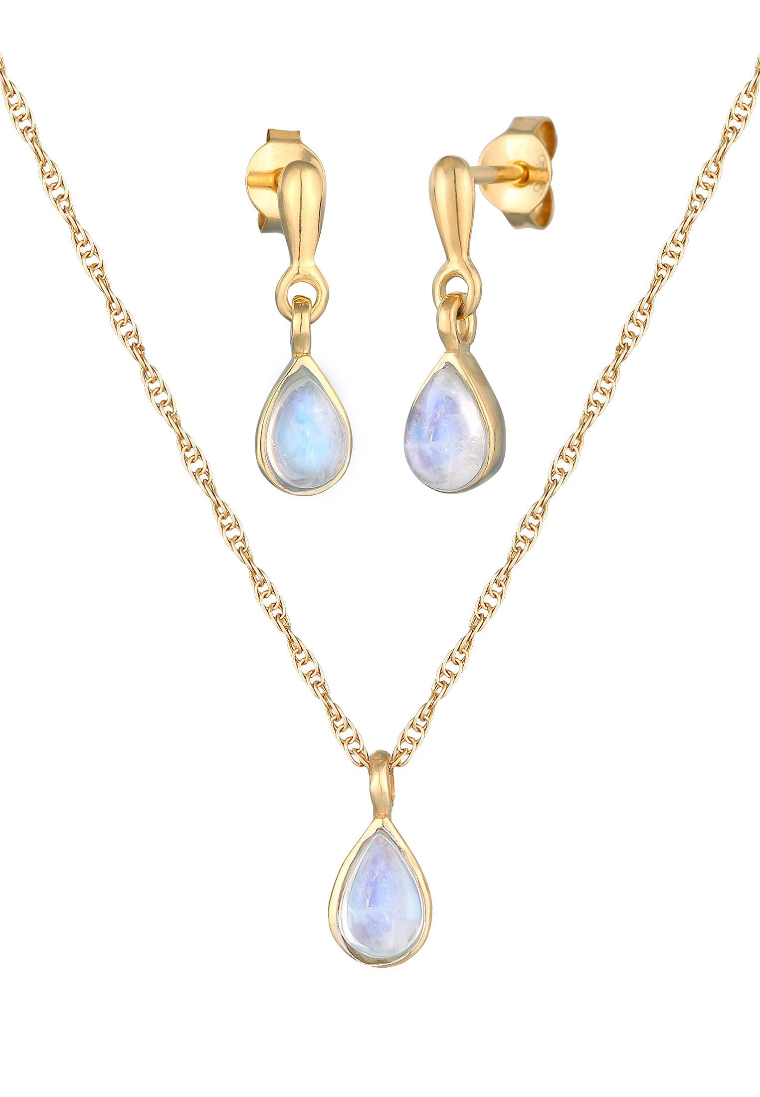 Elli Premium Schmuckset Mondstein Tropfen Kette Ohrhänger 925 Silber, Tropf günstig online kaufen